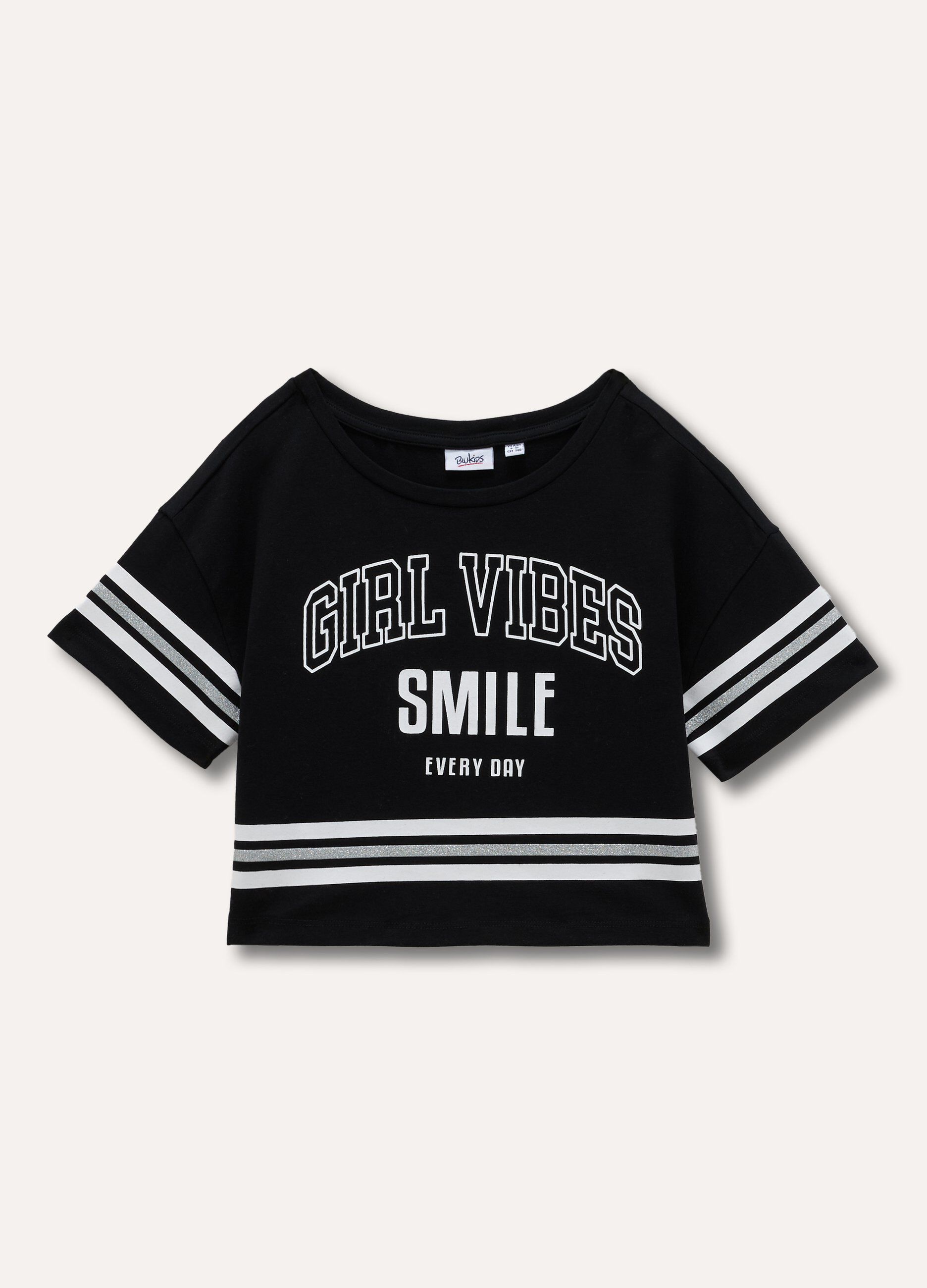 T-shirt in cotone stretch con stampa ragazza_0