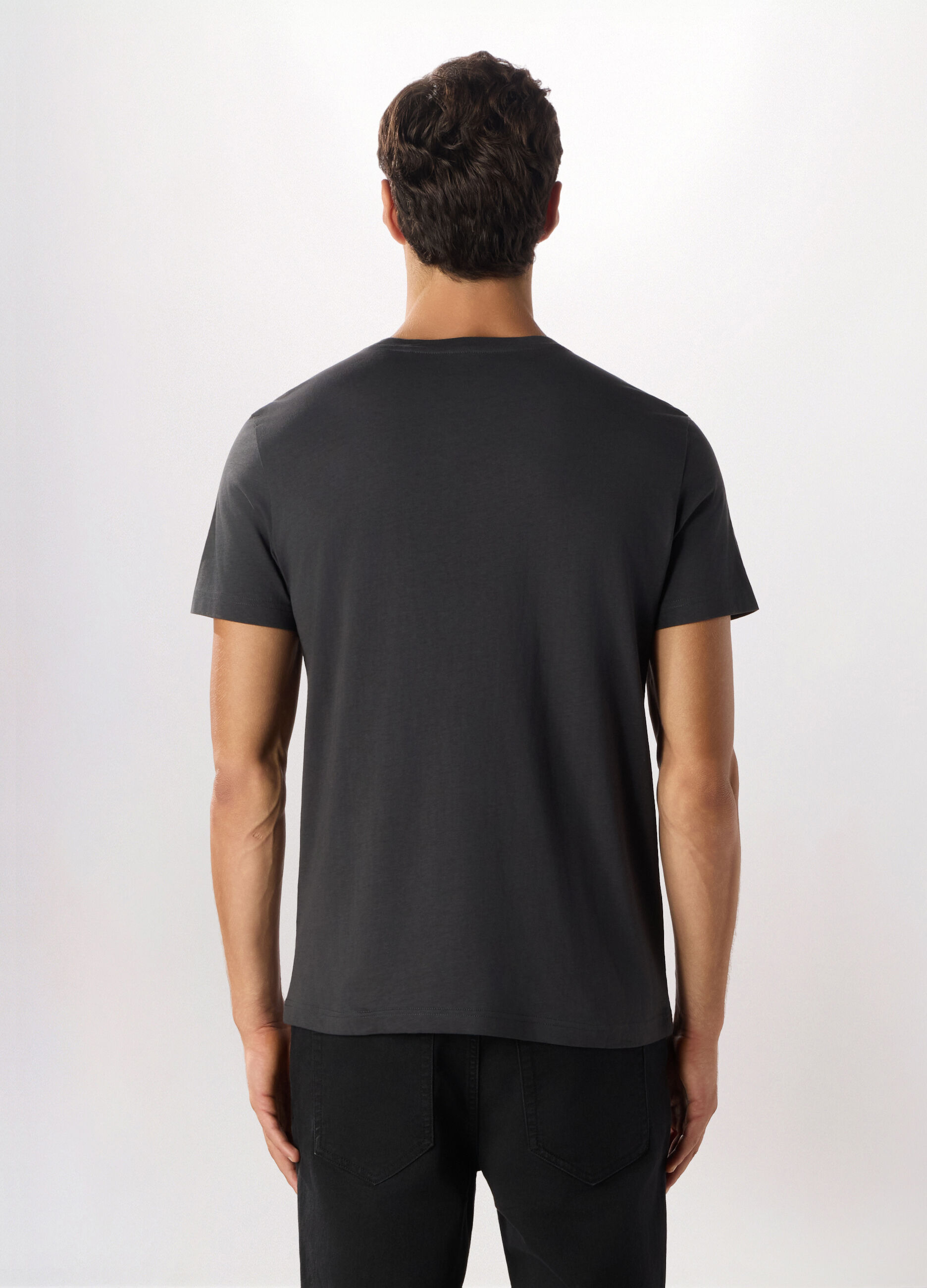 T-shirt a maniche corte con stampa in puro cotone uomo_1