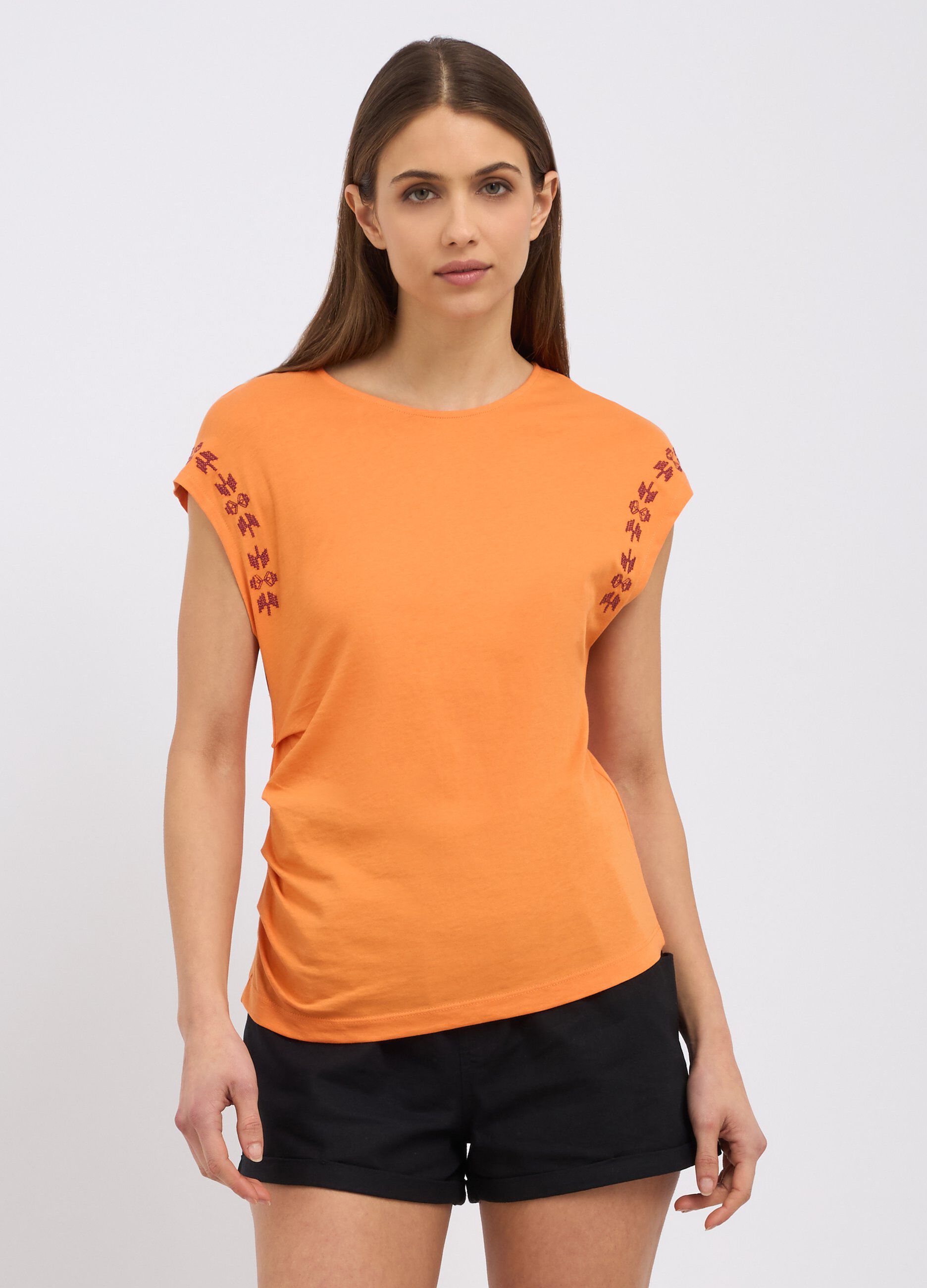 T-shirt smanicata in puro cotone donna_0