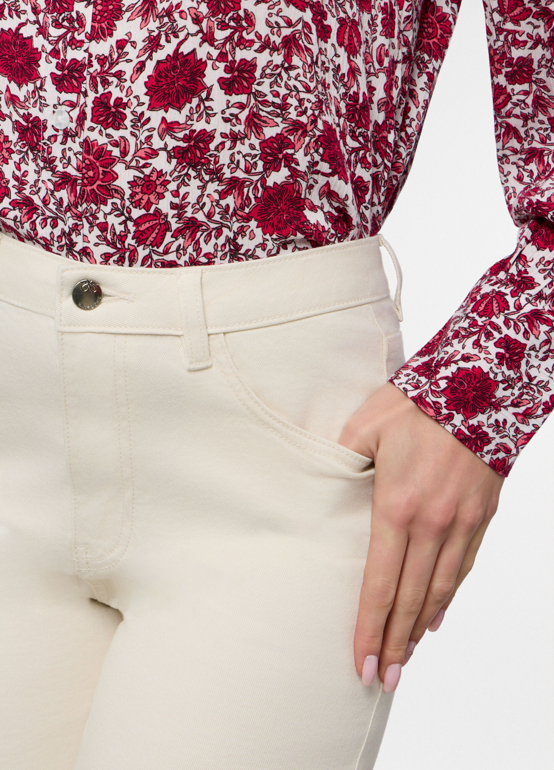 Pantaloni in twill di cotone stretch donna_2