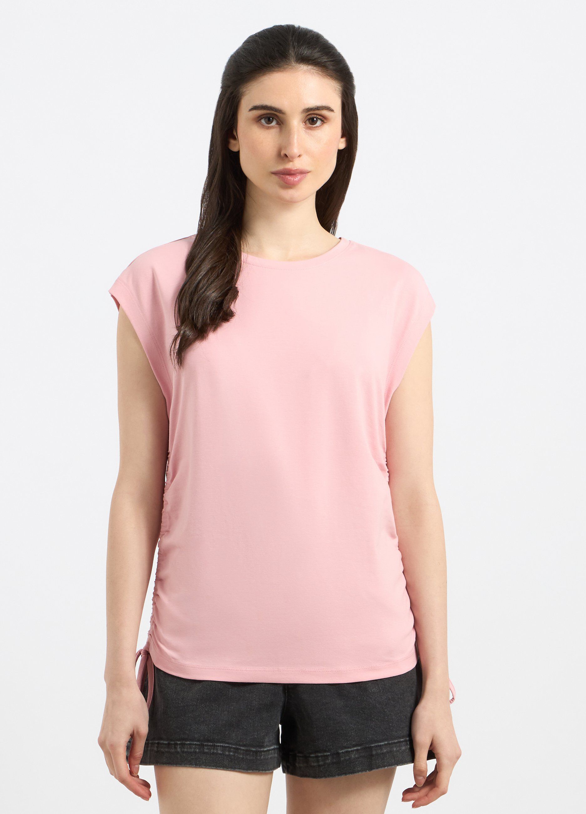 T-shirt in cotone stretch con coulisse donna_0