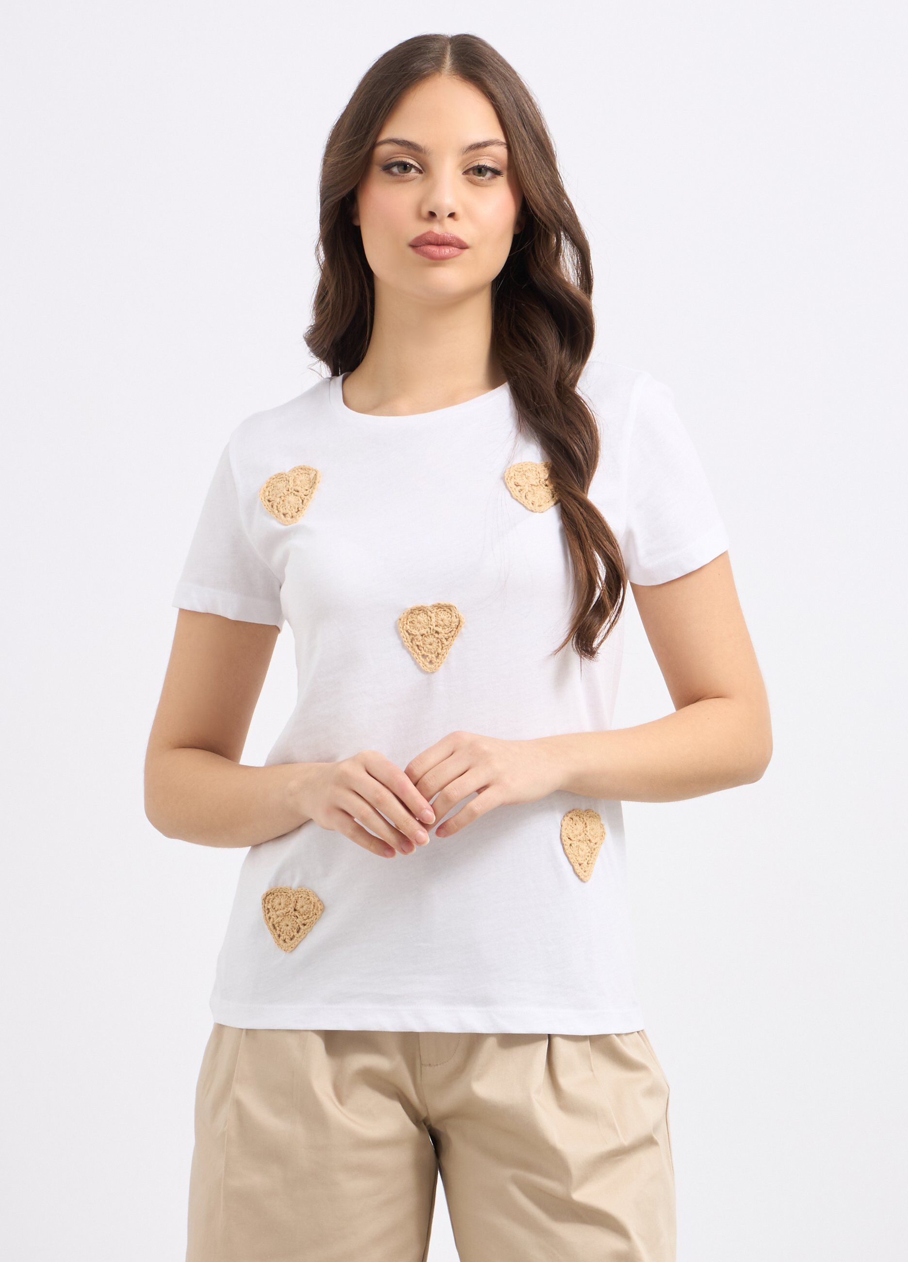 T-shirt in puro cotone con applicazioni donna