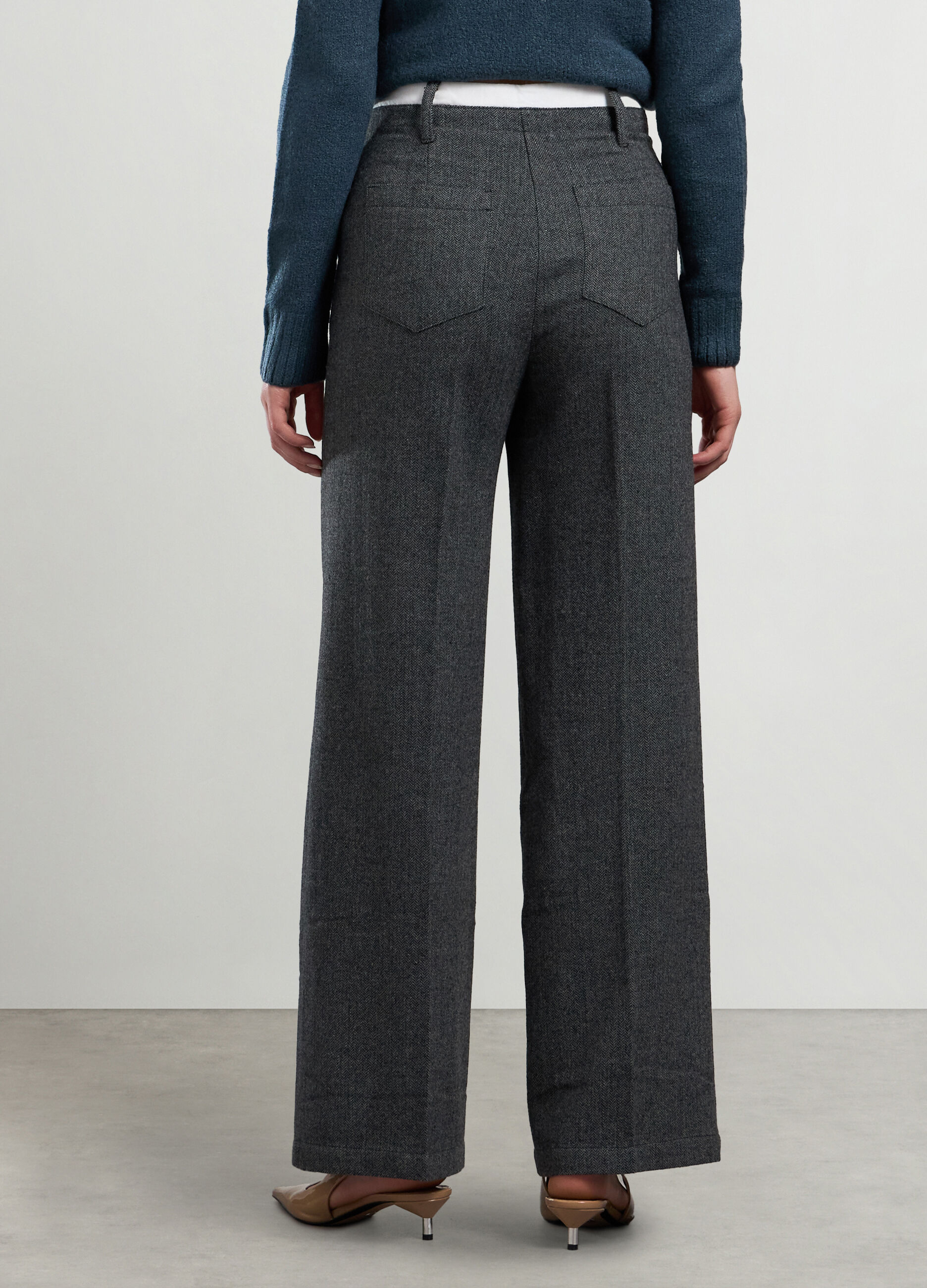 Pantalone palazzo in tweed misto lana donna_1