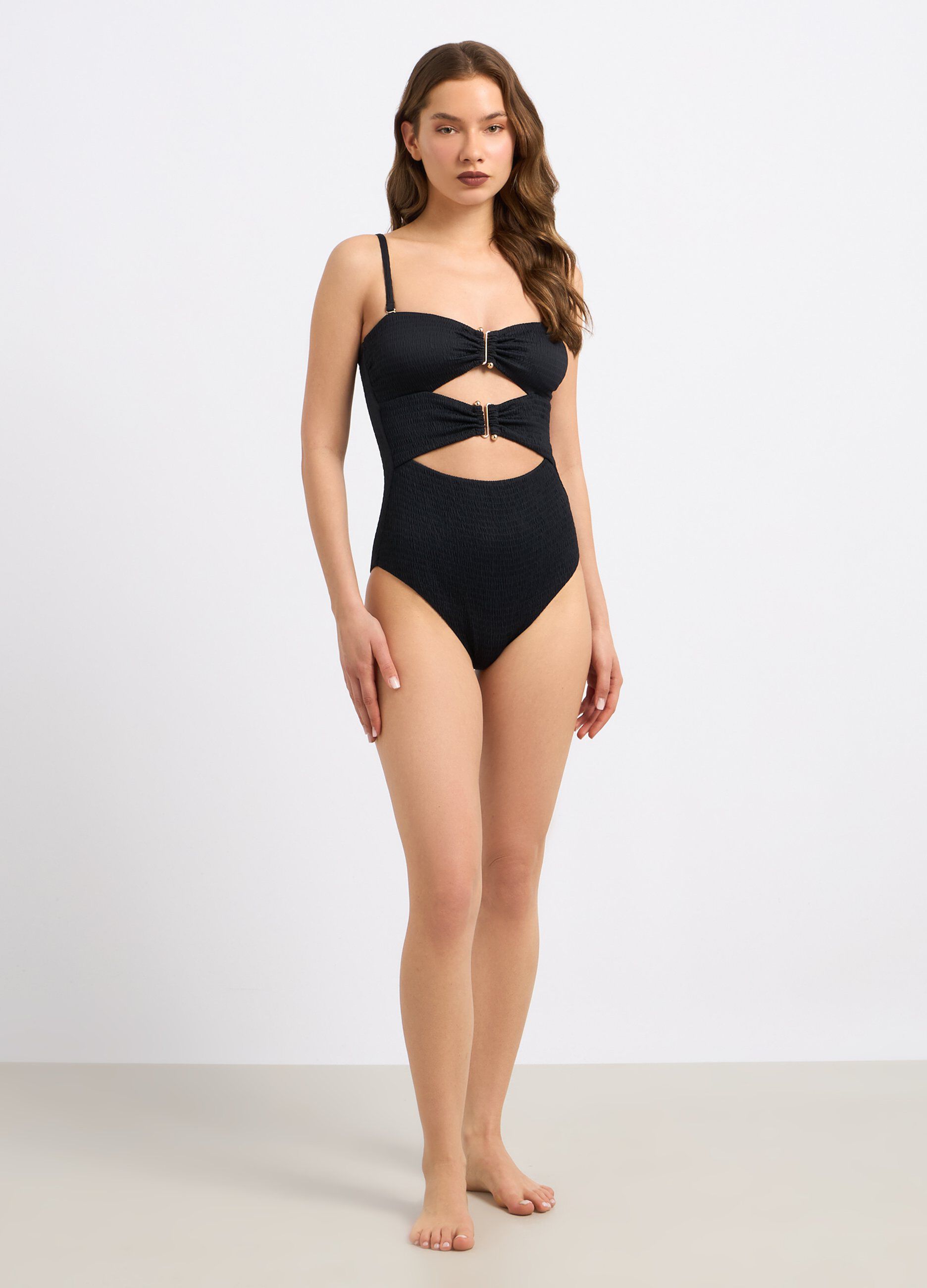 Costume intero con cut out e applicazioni donna_0