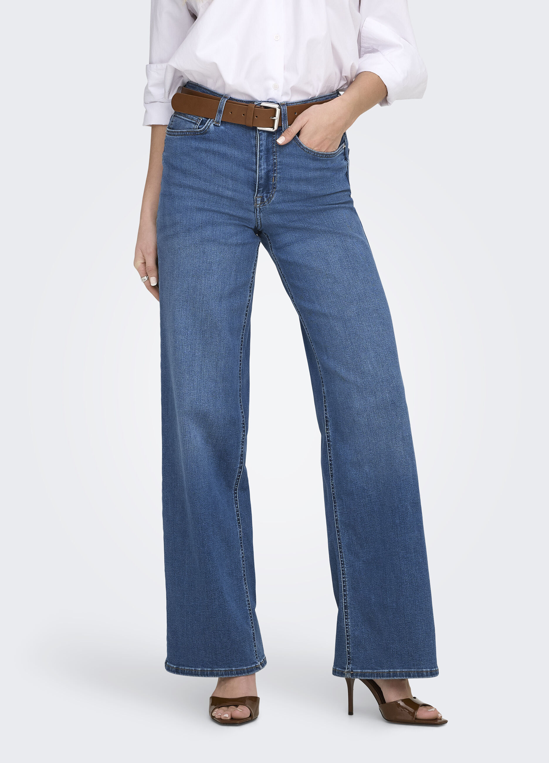 Pantaloni wide leg in denim donna_0