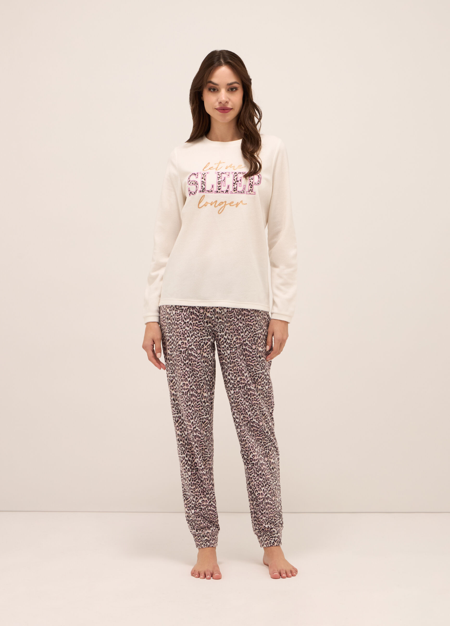Set pigiama lungo in pile donna_0