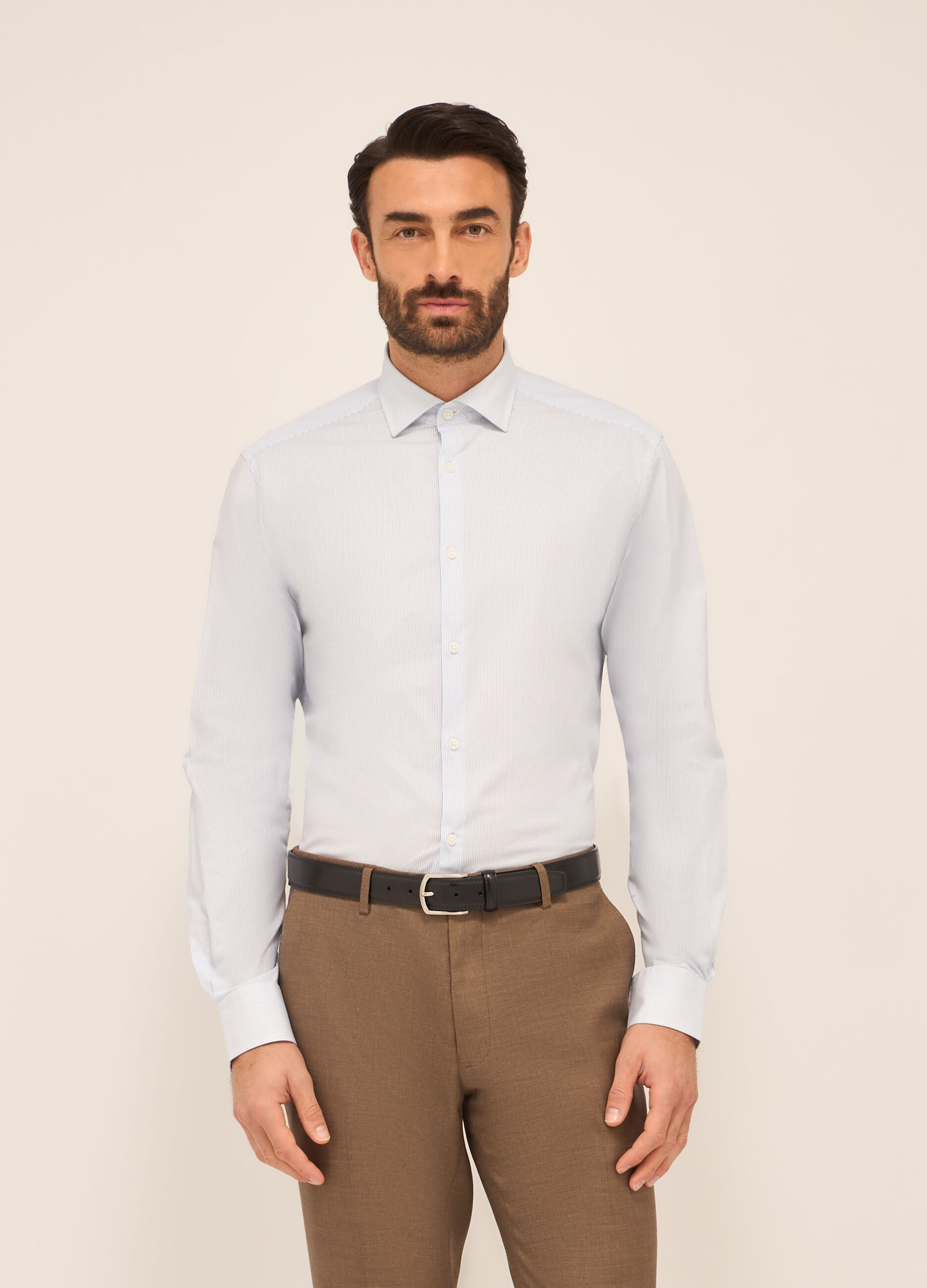 Camicia regular fit in cotone stretch a righe uomo_0