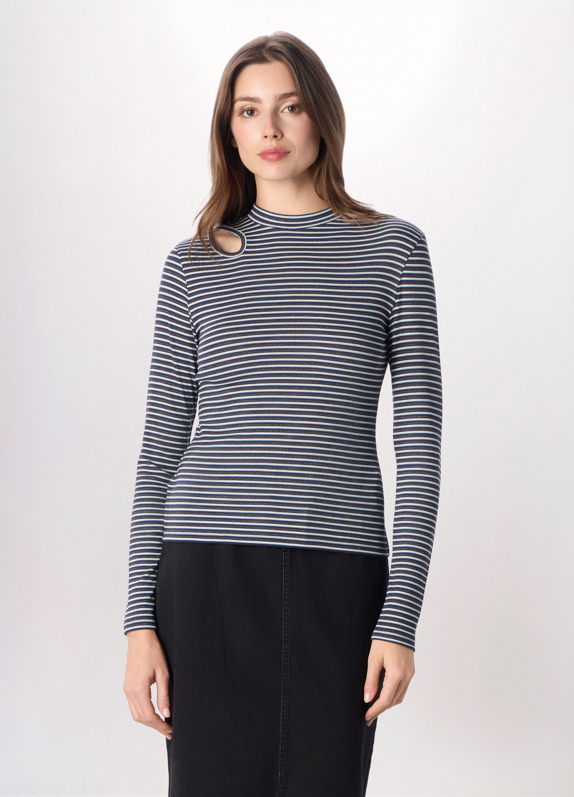 T-shirt in costina di misto viscosa donna_0