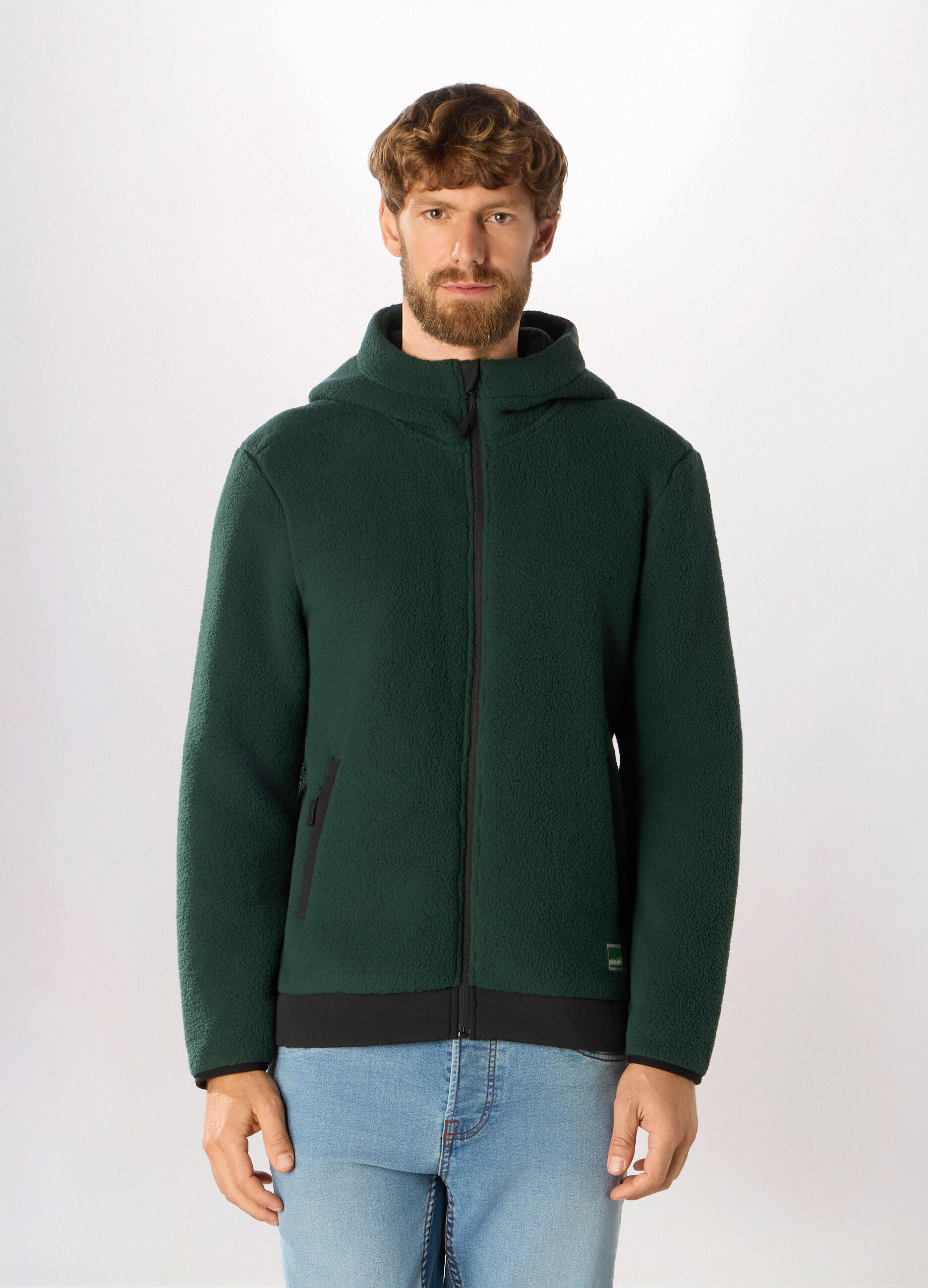 Felpa in pile con cappuccio e zip uomo_0