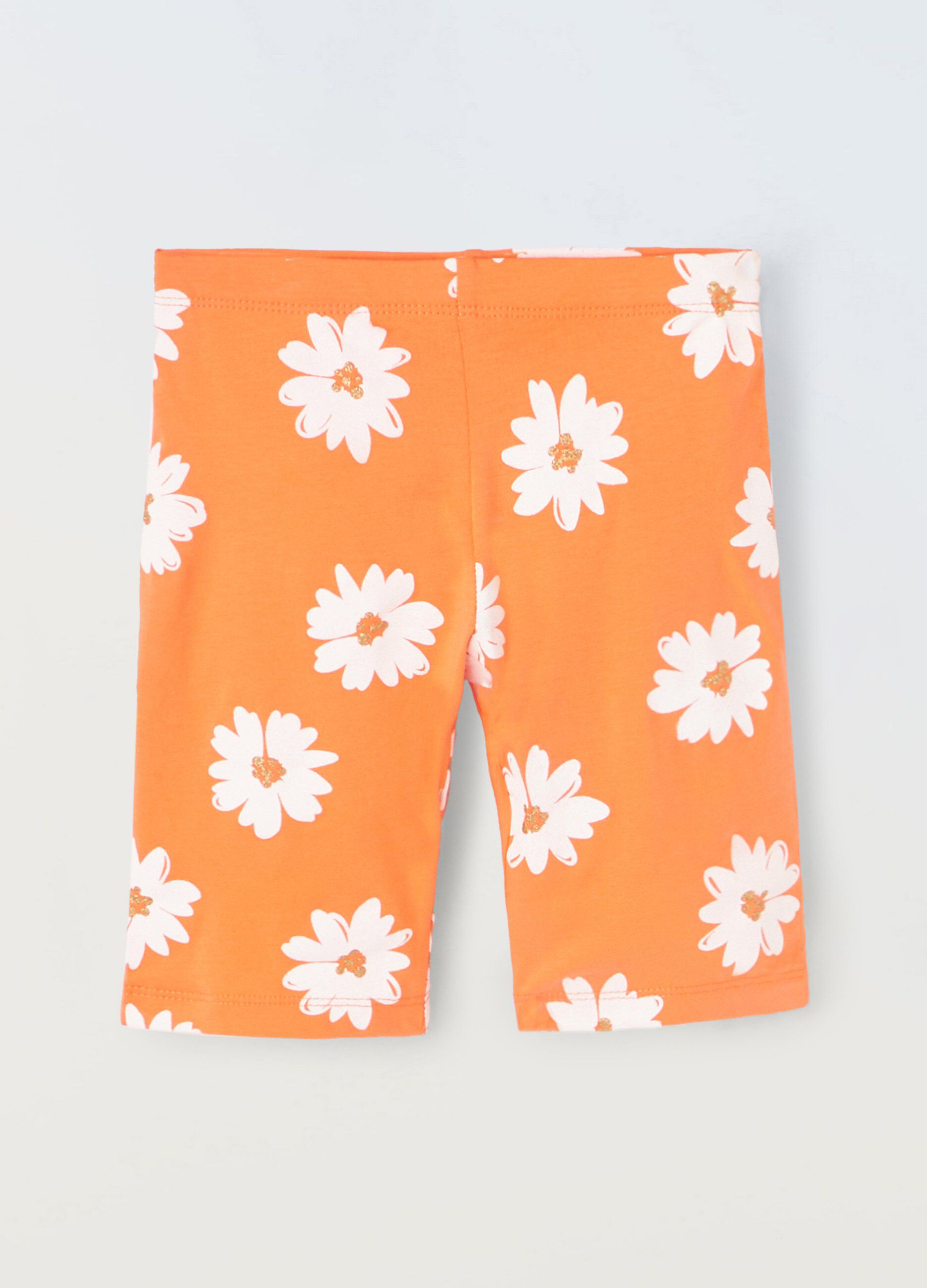 Leggings capri in cotone stretch con stampa bambina_0