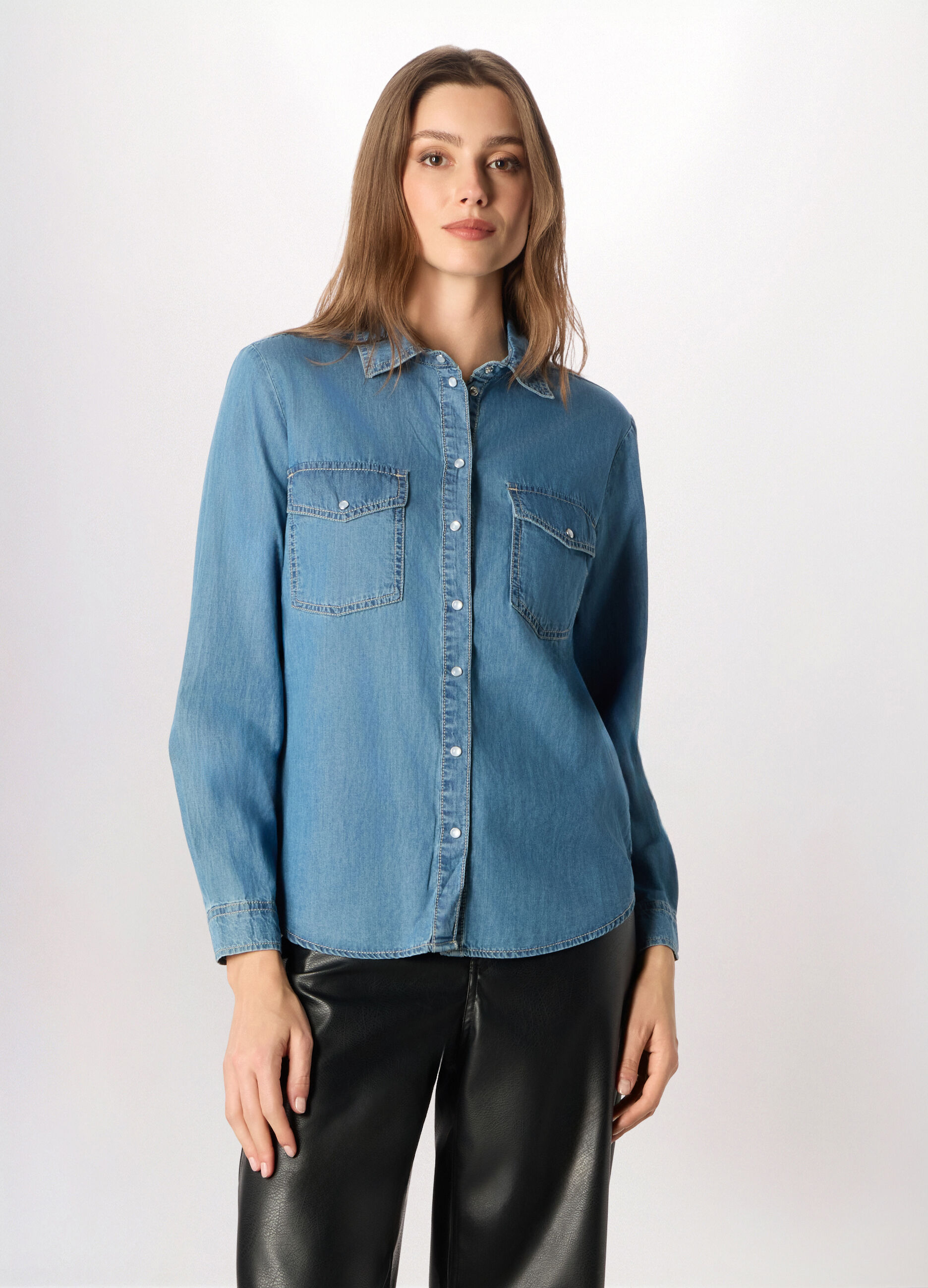 Camicia in denim di puro cotone donna_0