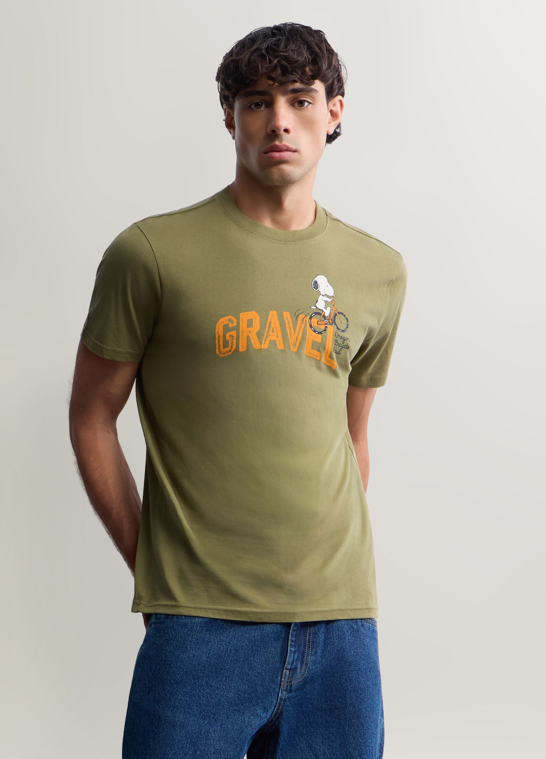 T-shirt girocollo in cotone con stampa Peanuts uomo