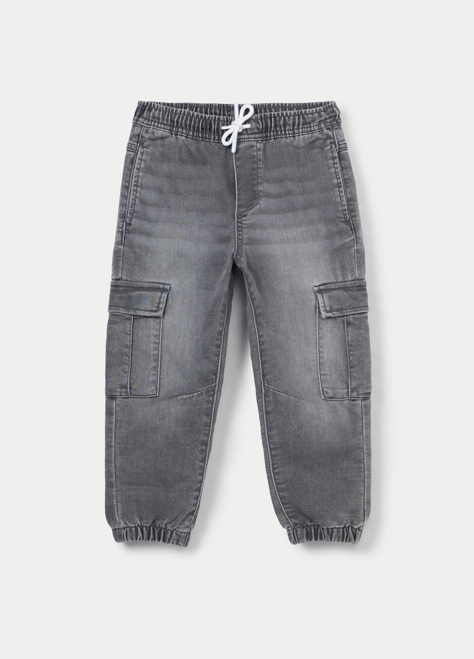 Pantaloni cargo in denim stretch bambino_0