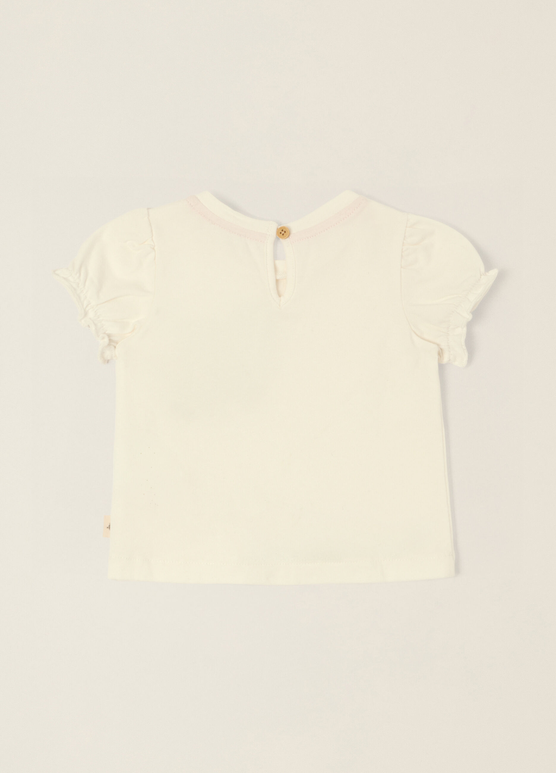 T-shirt bianca da neonata in cotone elasticizzato con cuoricini regular fit_1