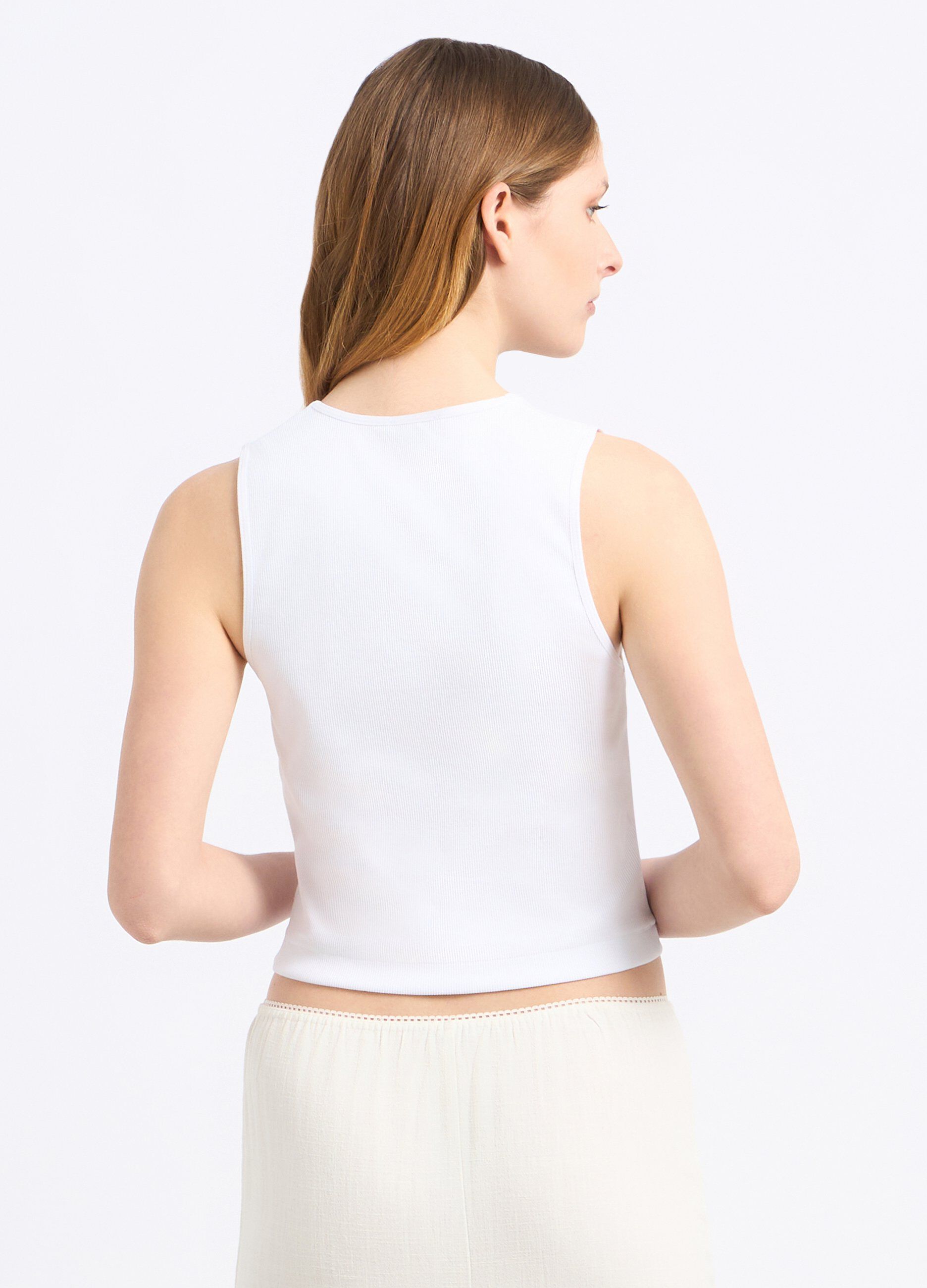 Top cropped in costina di cotone stretch donna_1