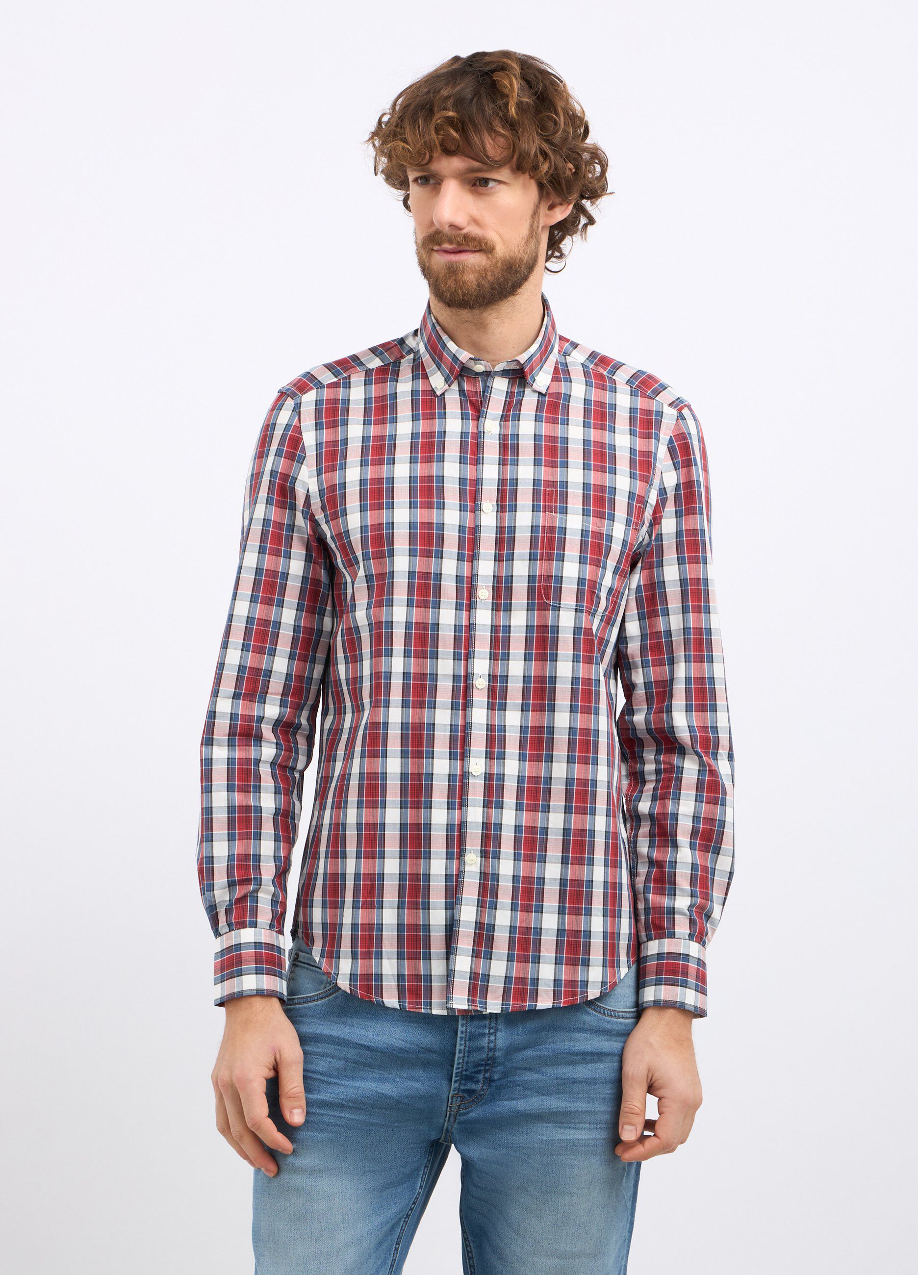 Camicia a quadri in misto cotone uomo_0