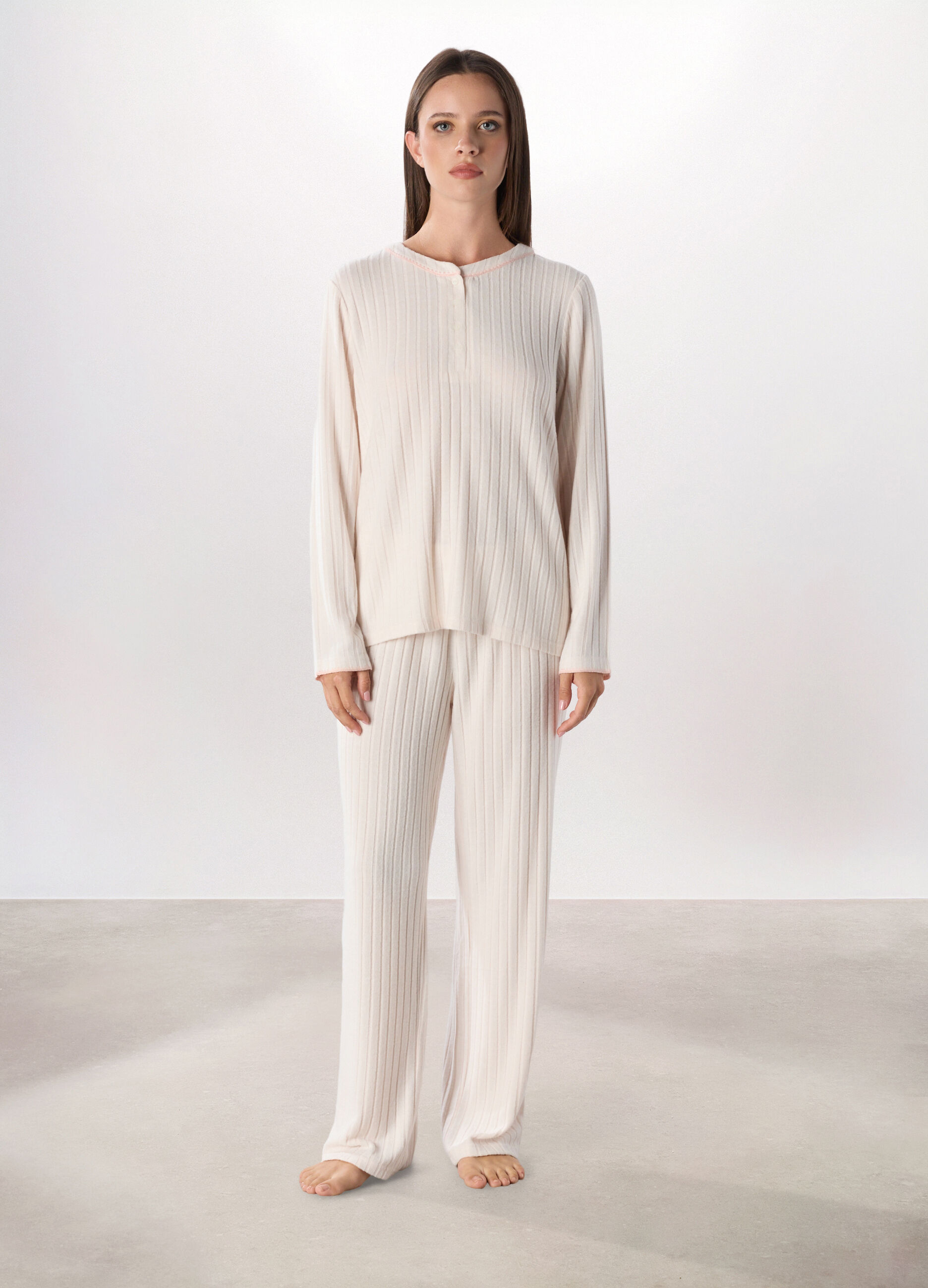 Pantalone pigiama lungo a coste donna_0