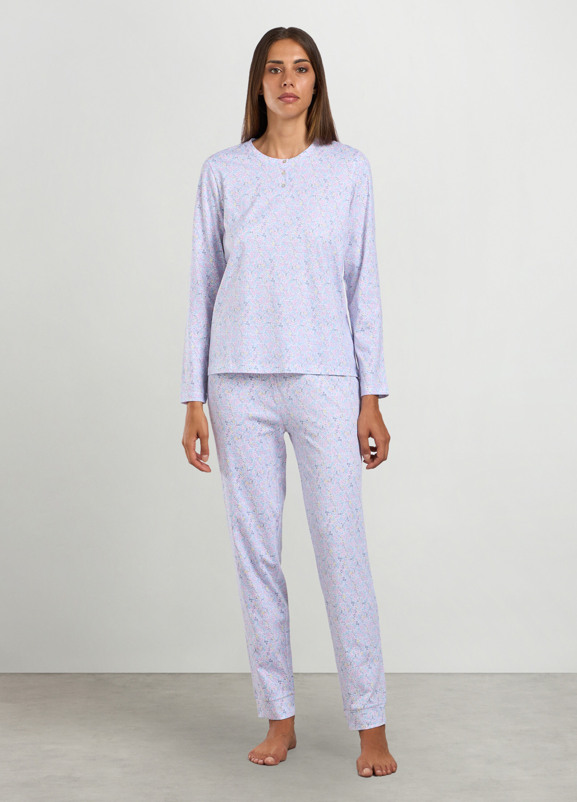 Set pigiama lungo in puro cotone donna_0