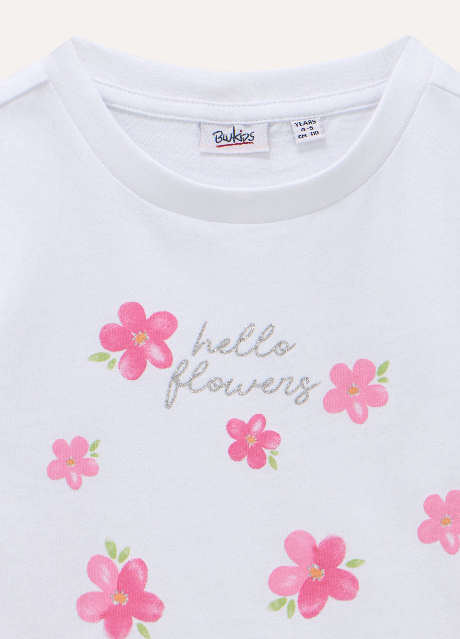 T-shirt in puro cotone con stampa e glitter bambina_1