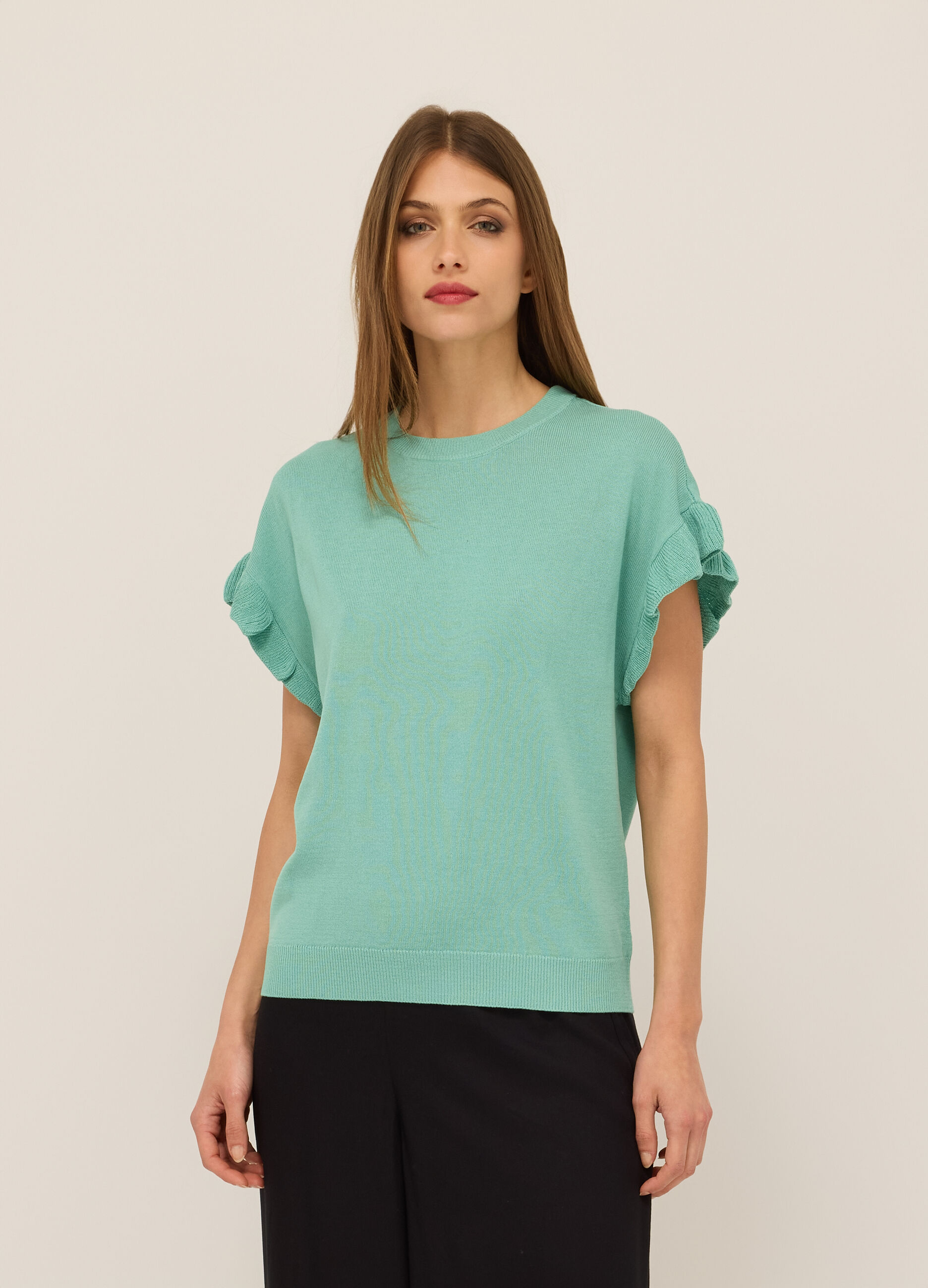 T-shirt tricot con rouches donna_0