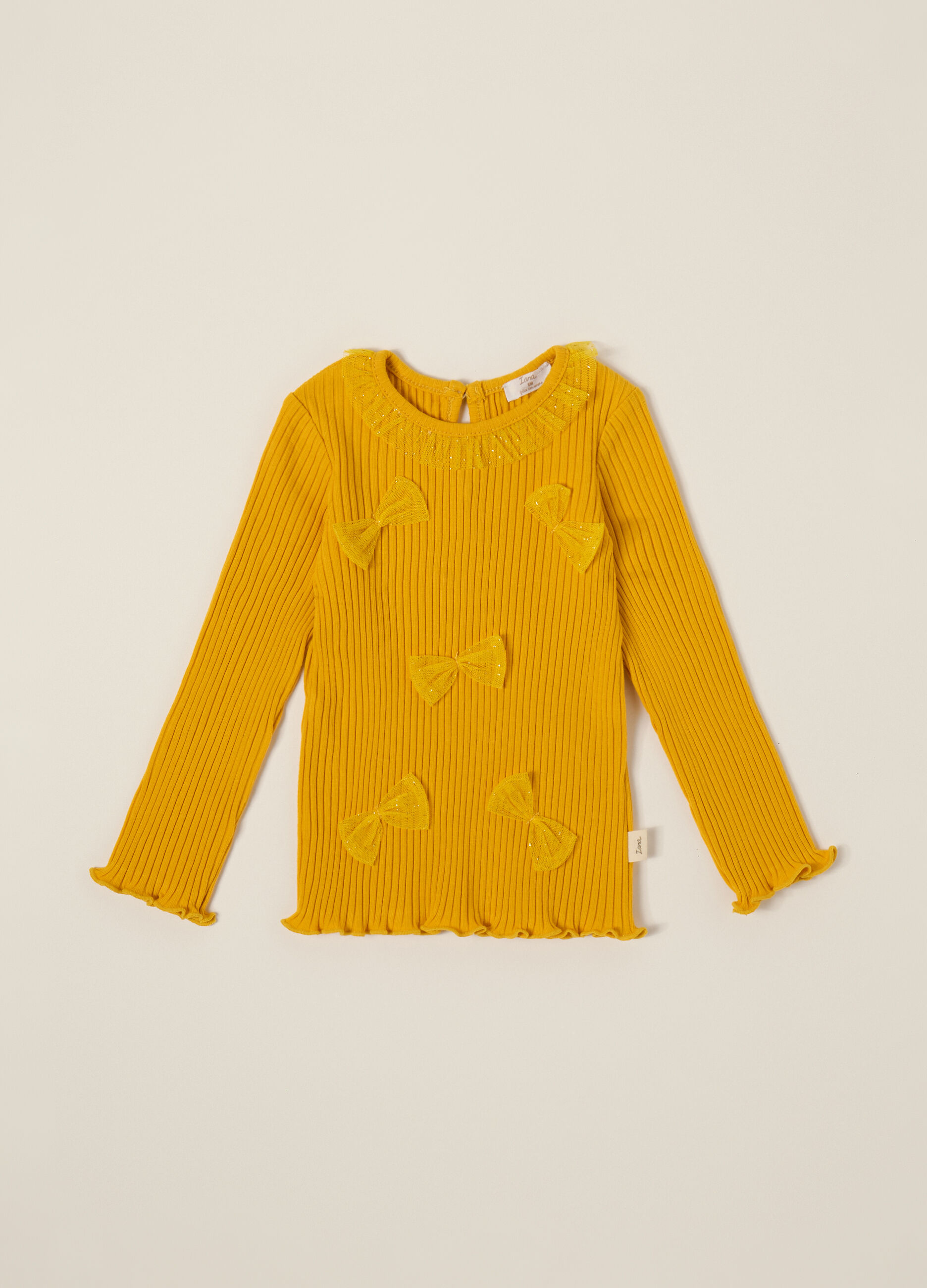 Maglietta a maniche lunghe gialla in cotone elasticizzato_0
