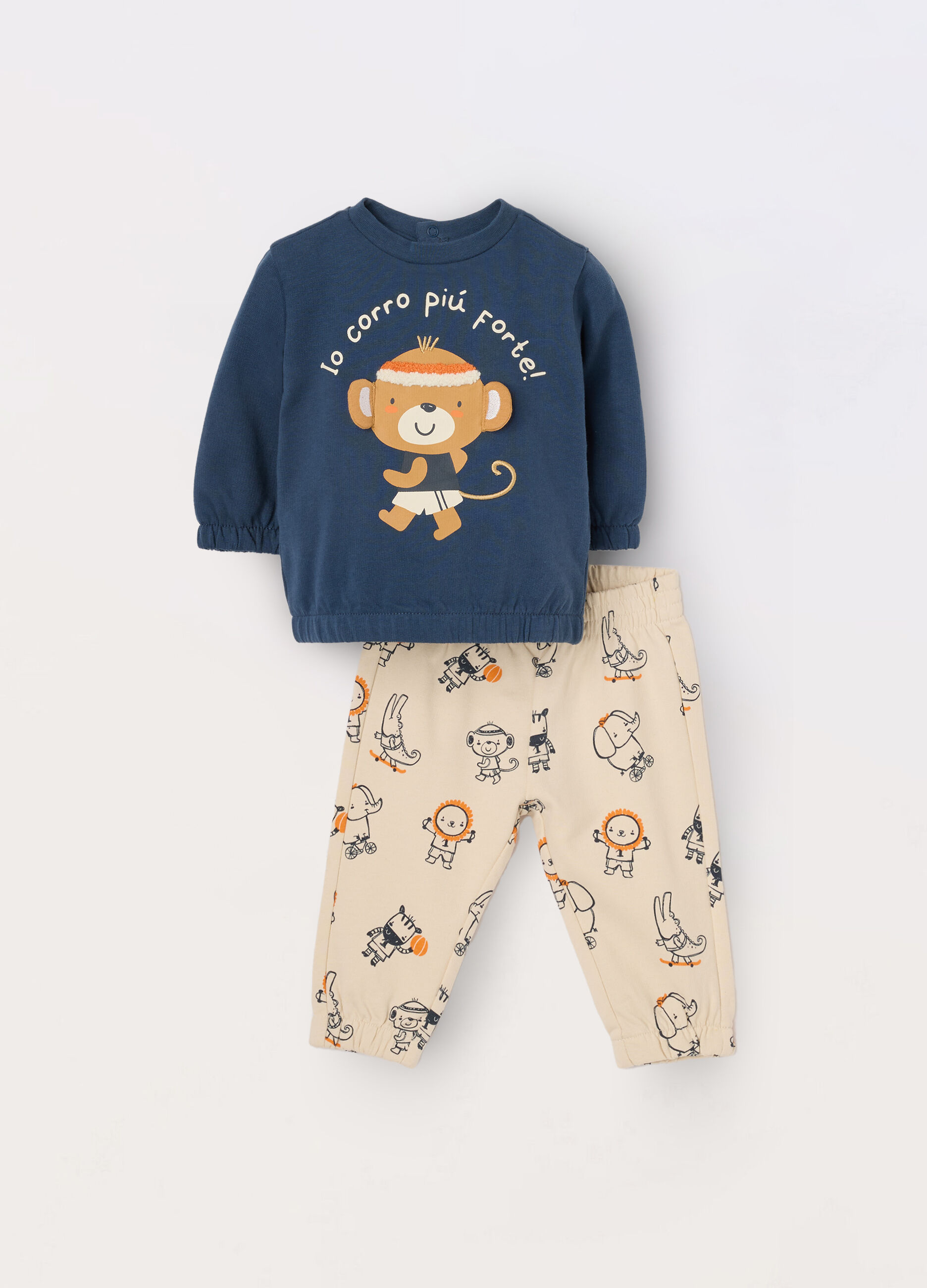 Jogging set in french terry di puro cotone neonato_0