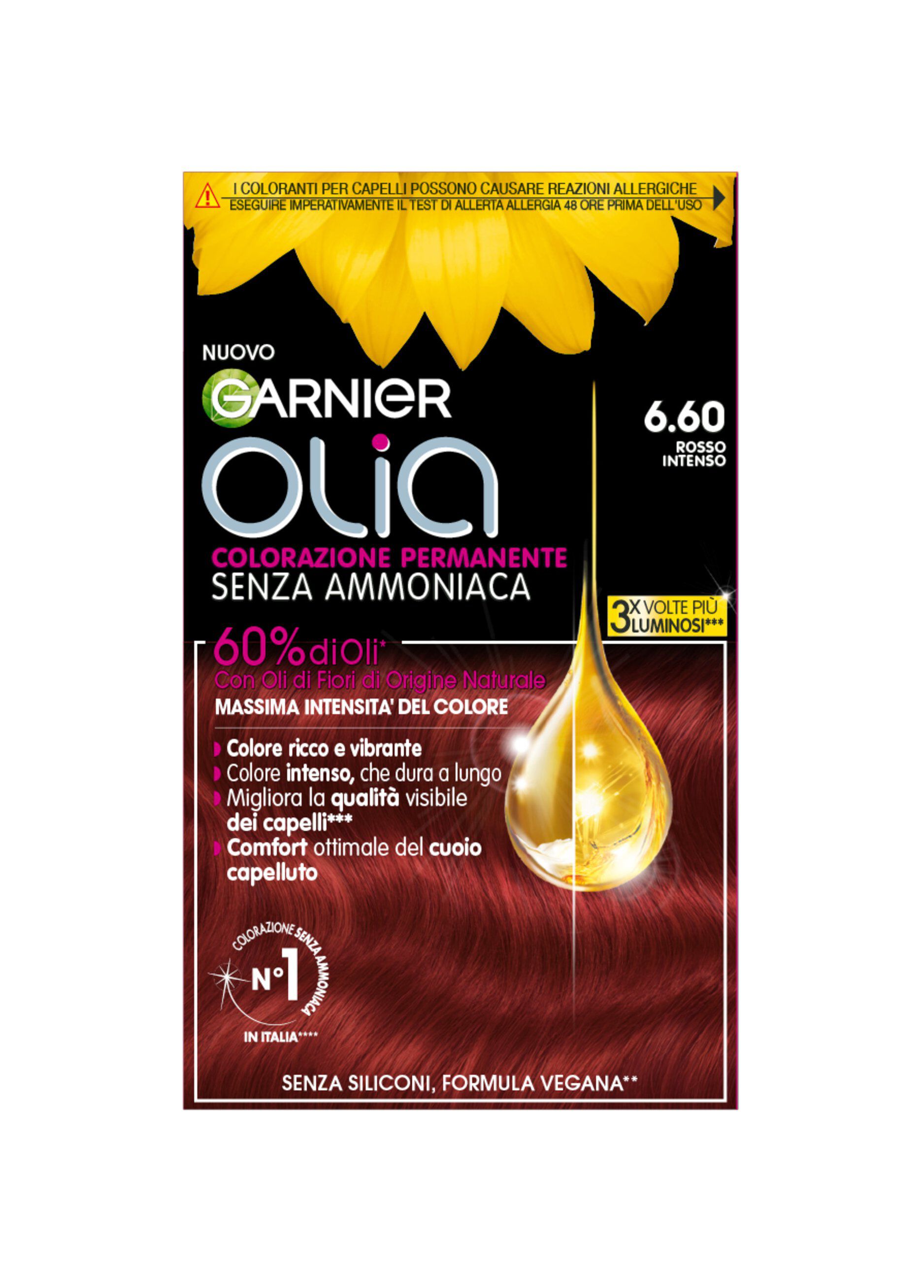 Garnier Tinta Capelli Olia, Colorazione permanente senza ammoniaca, copre il 100% dei capelli bianchi, Con oli di fiori di origine naturale, Bold Rosso Intenso (6.60)._0