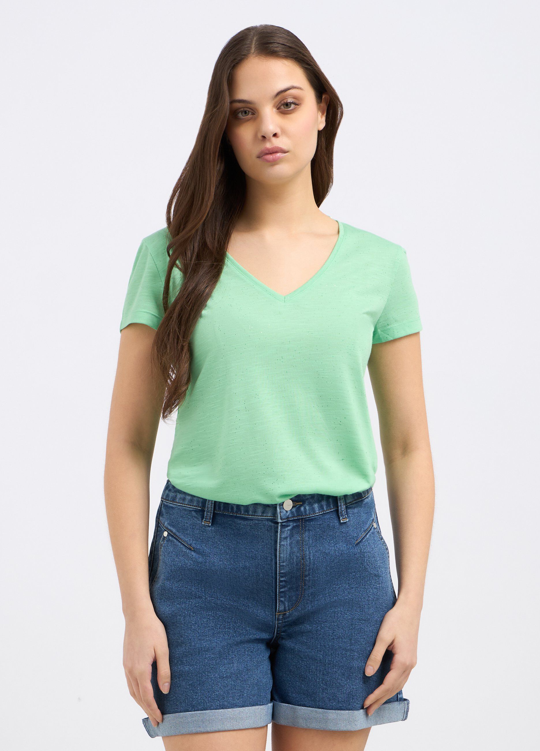 T-shirt in misto viscosa con filo lurex donna_0