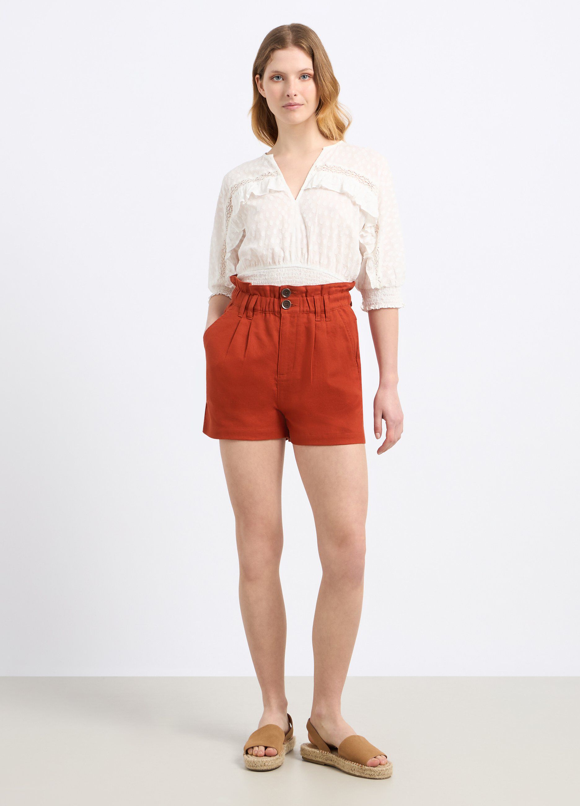 Shorts paperbag in misto lino donna_0