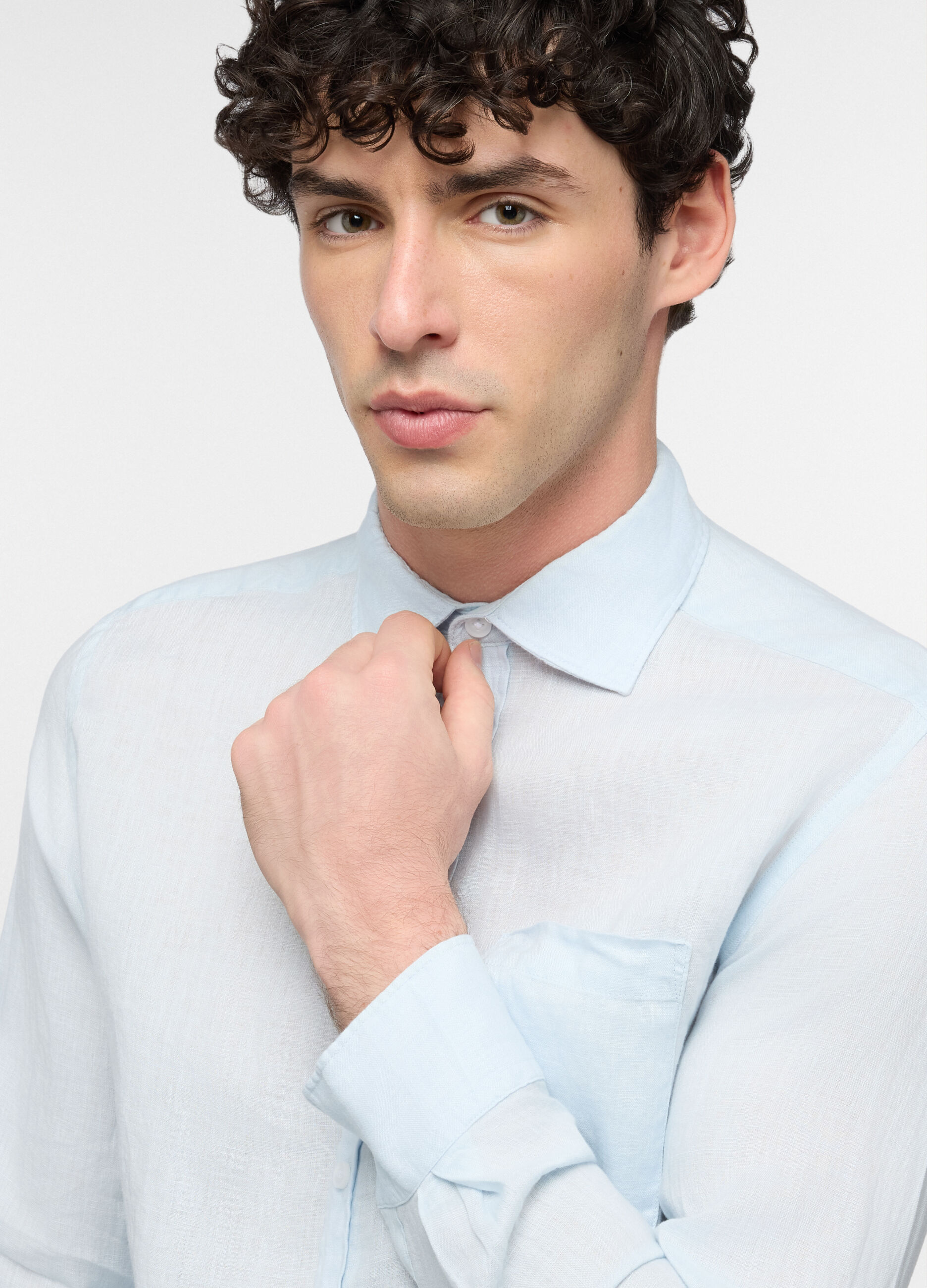 Camicia regular fit con colletto classico in lino uomo_2