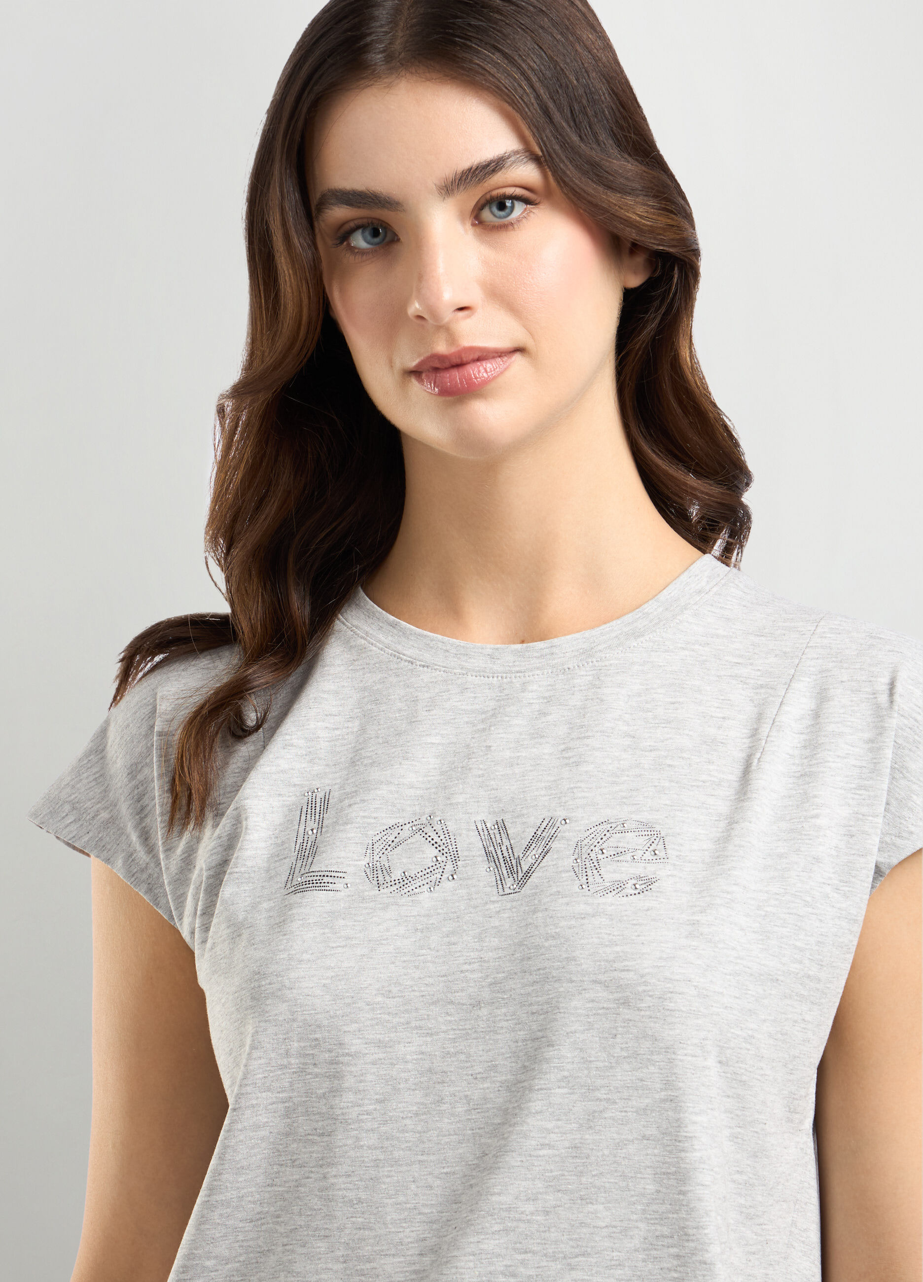 T-shirt in puro cotone con strass donna_2