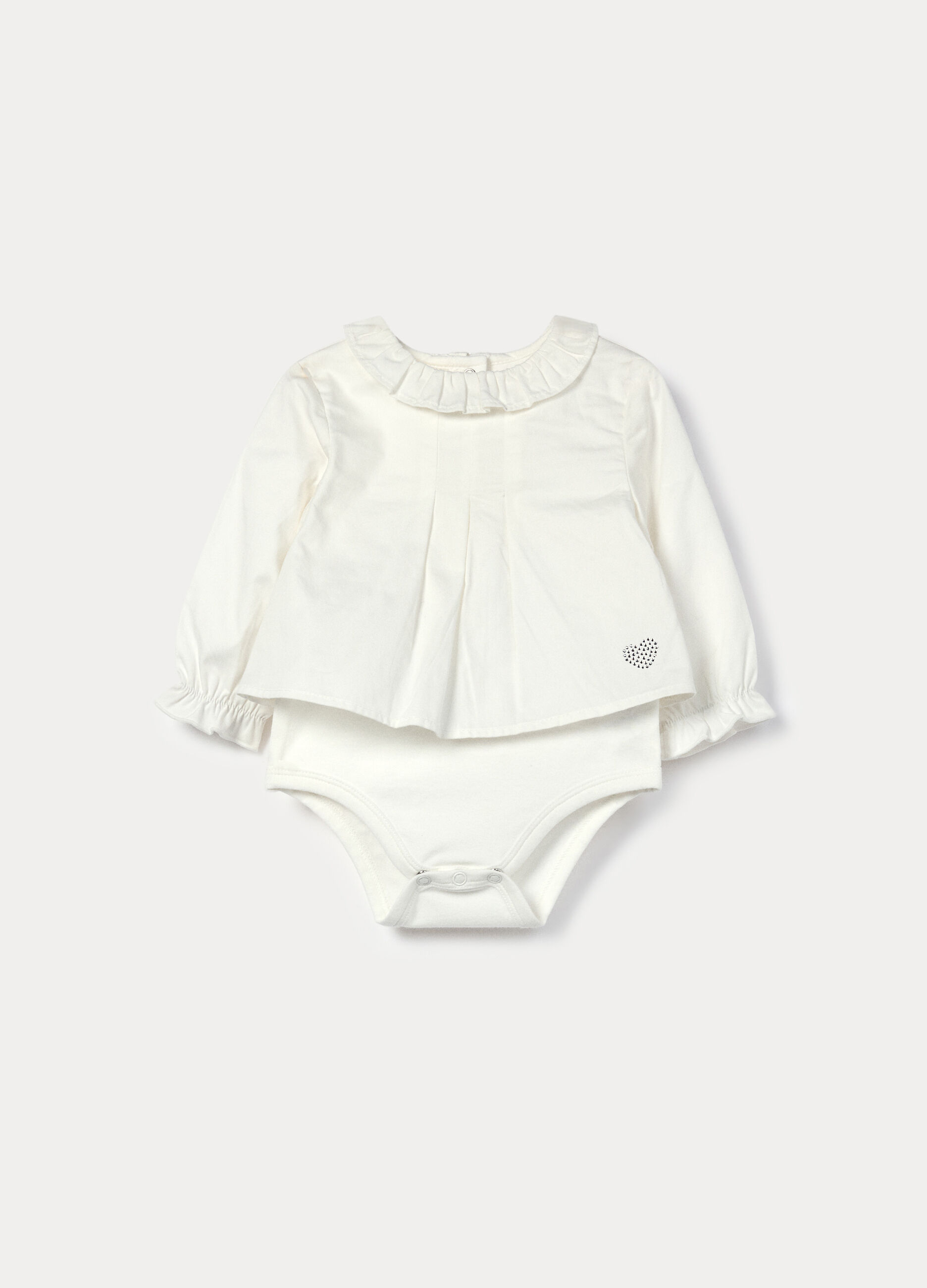 Body con blusa in popeline di puro cotone neonata_0