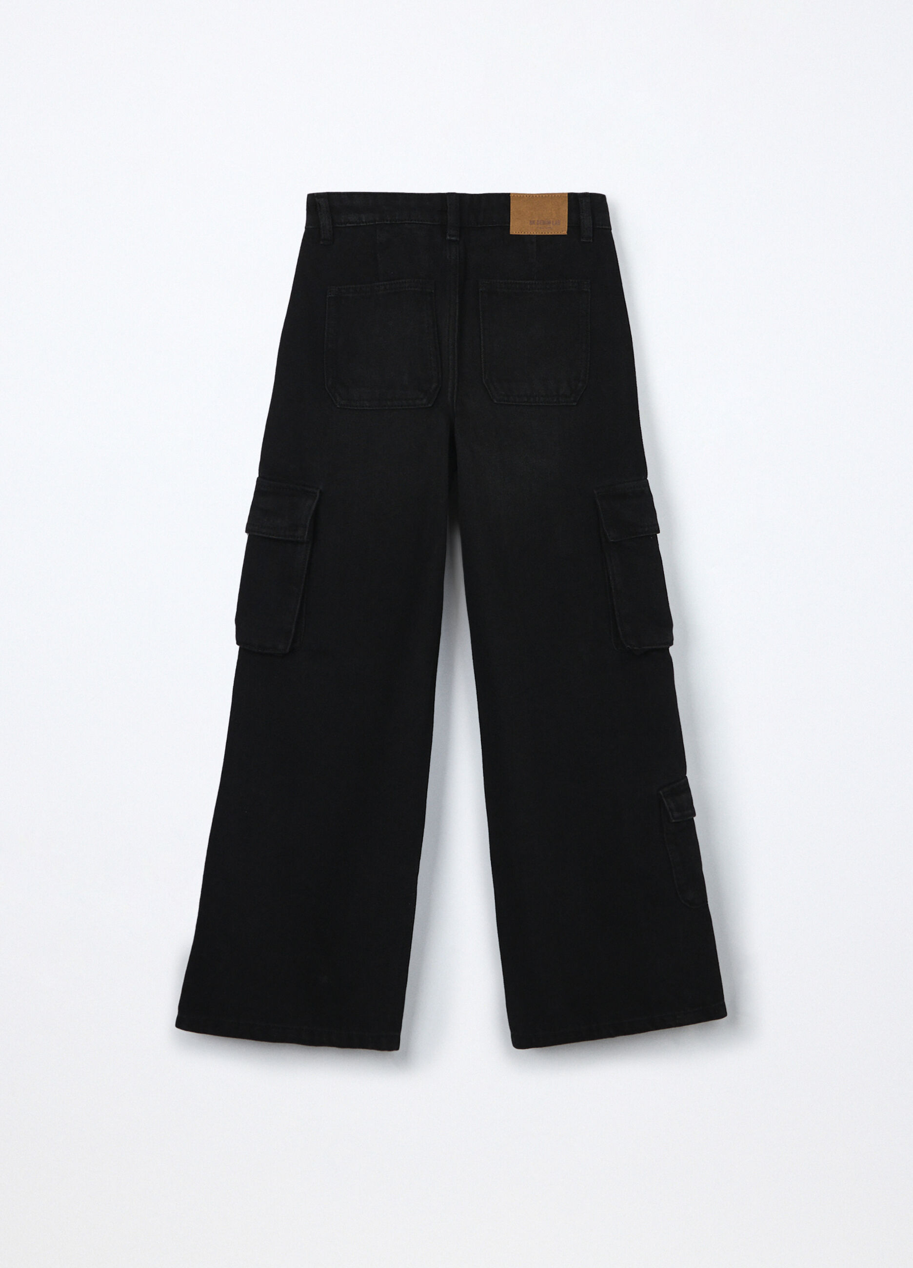 Pantaloni cargo wide leg in denim ragazza_1