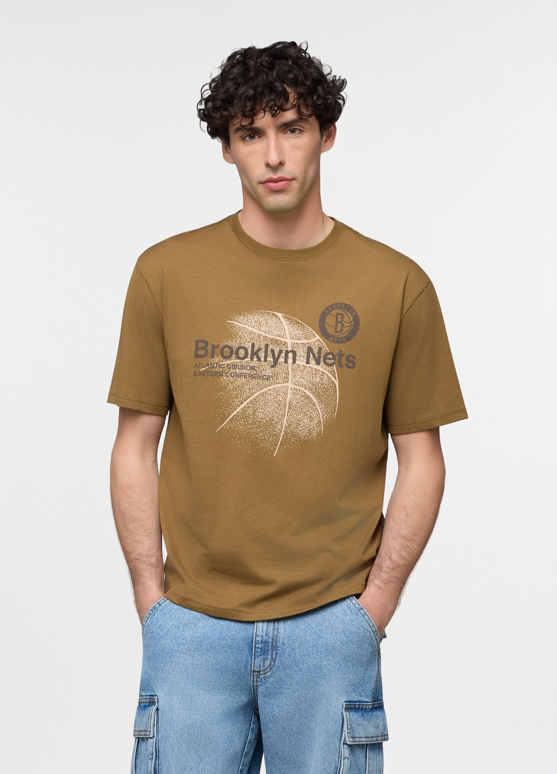 T-shirt girocollo Brooklyn Nets di cotone uomo_0
