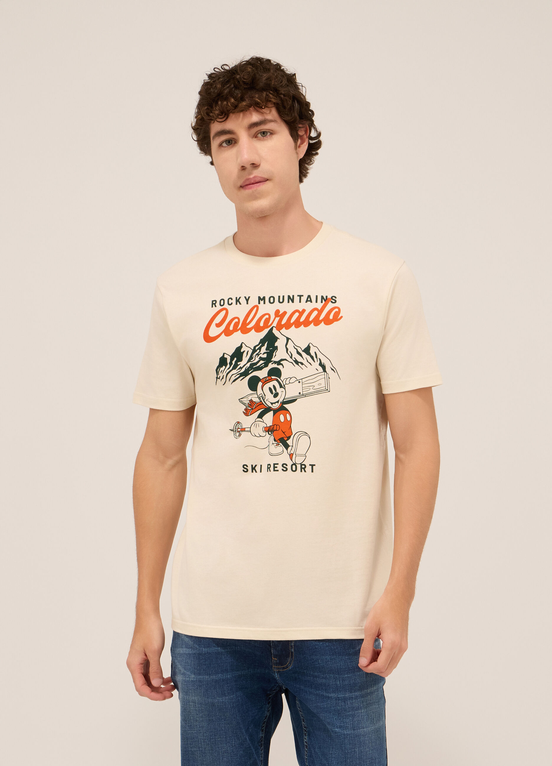 T-shirt in jersey di cotone con stampa Mickey Mouse uomo_0