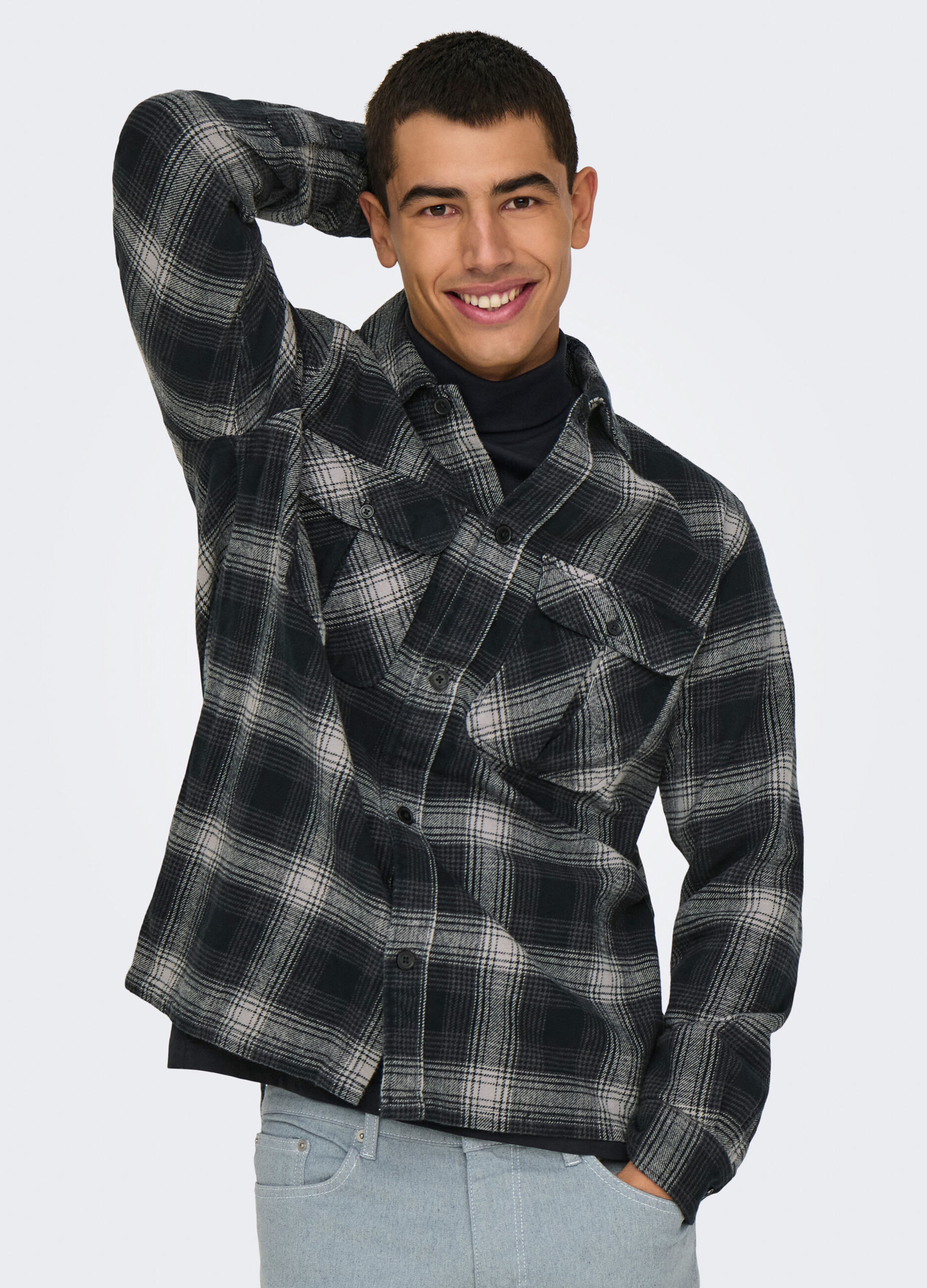 Giacca a camicia in flanella a quadri uomo_0