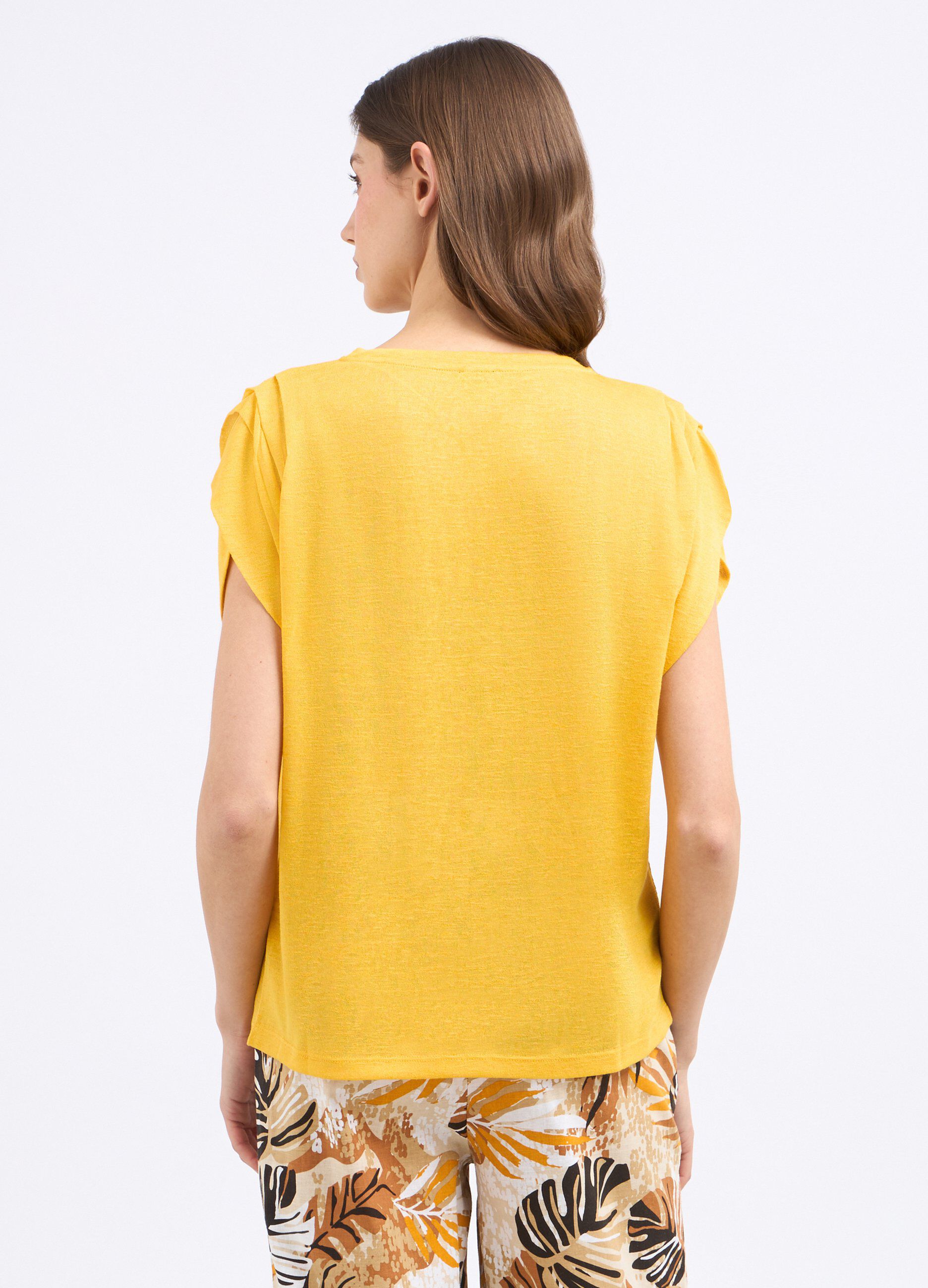 T-shirt con manica drappeggiata in misto viscosa donna_1