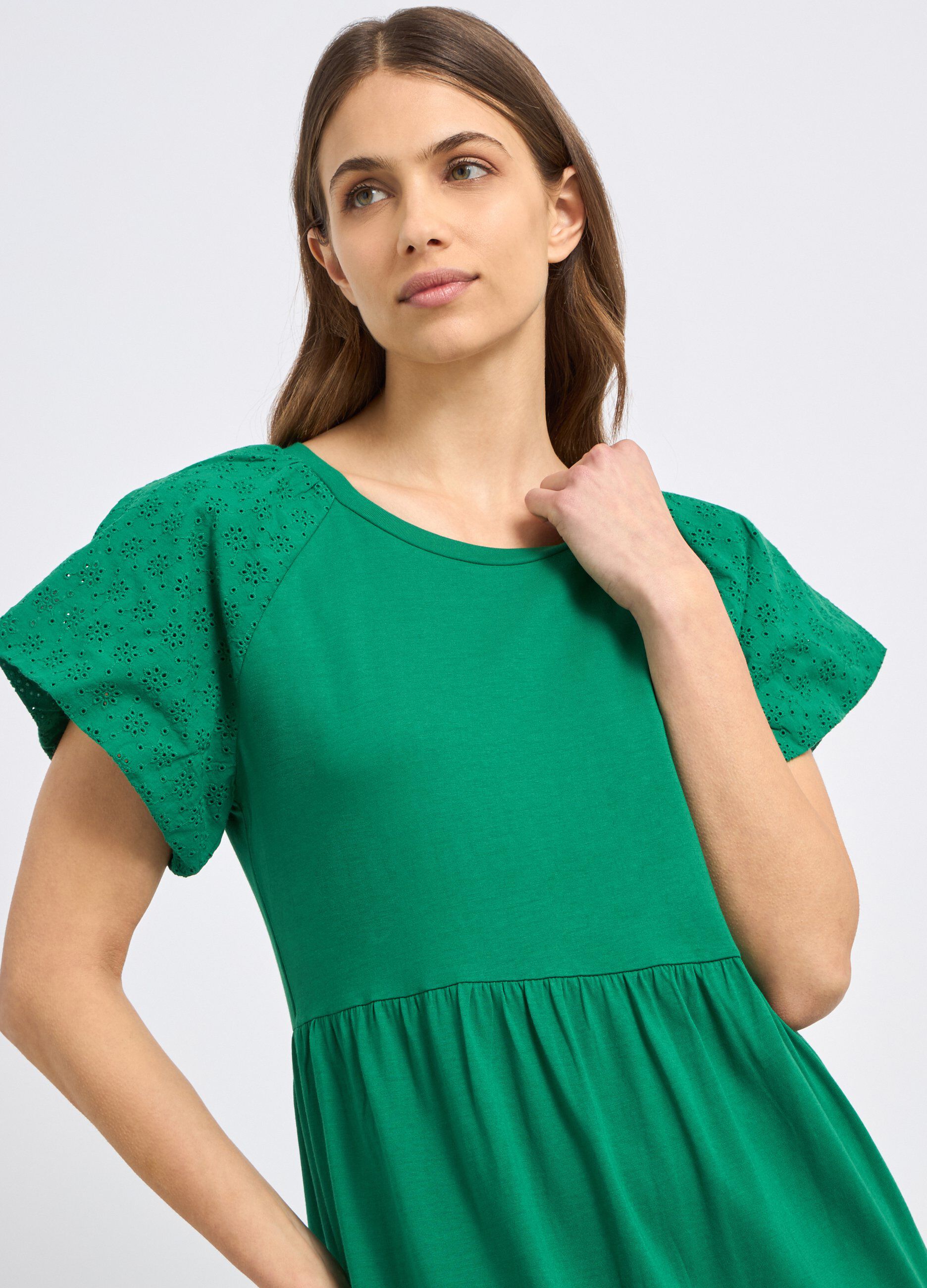 Abito lungo in puro cotone con inserti in sangallo donna_2
