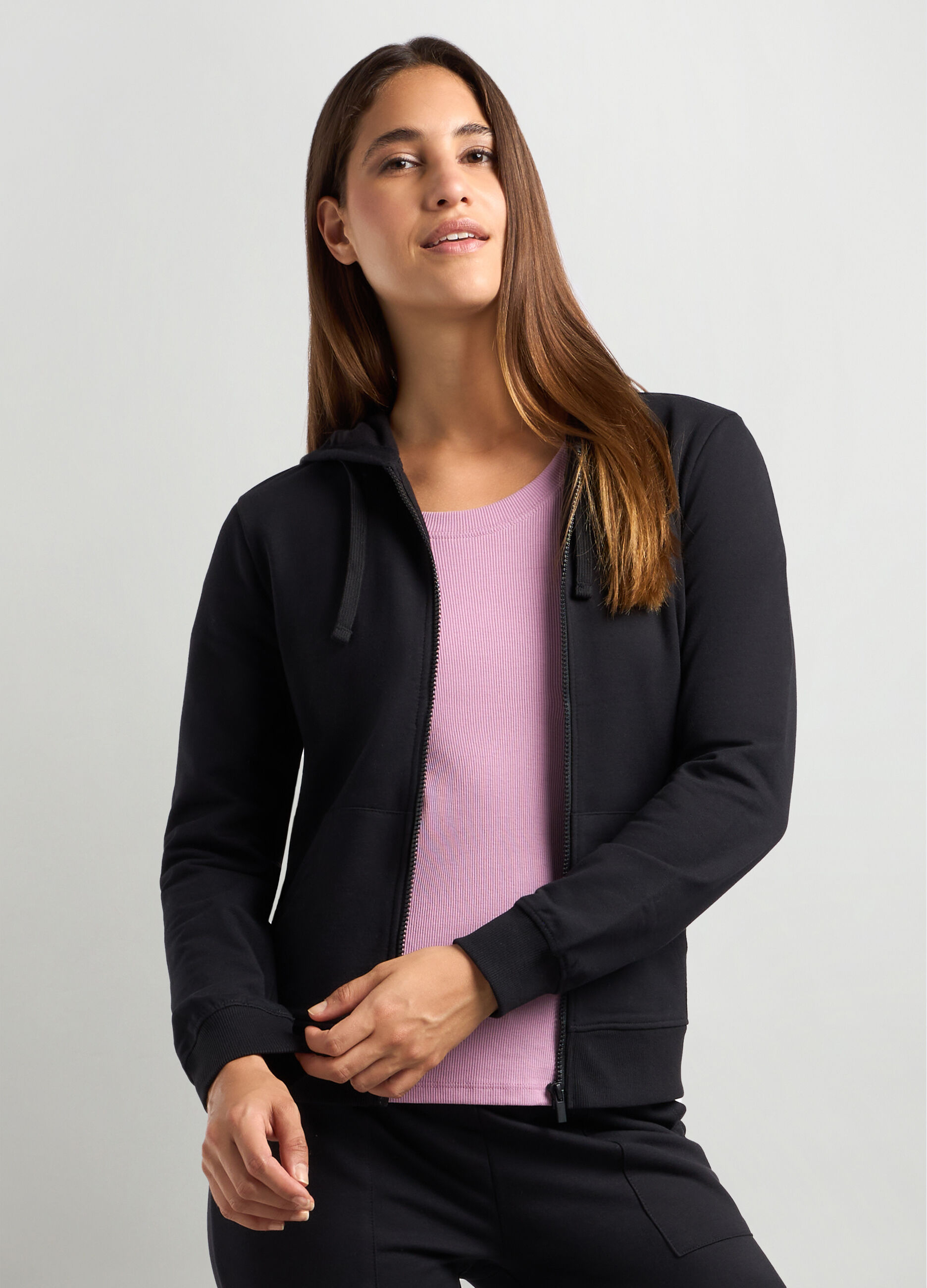 Felpa in misto cotone stretch con cappuccio donna_0