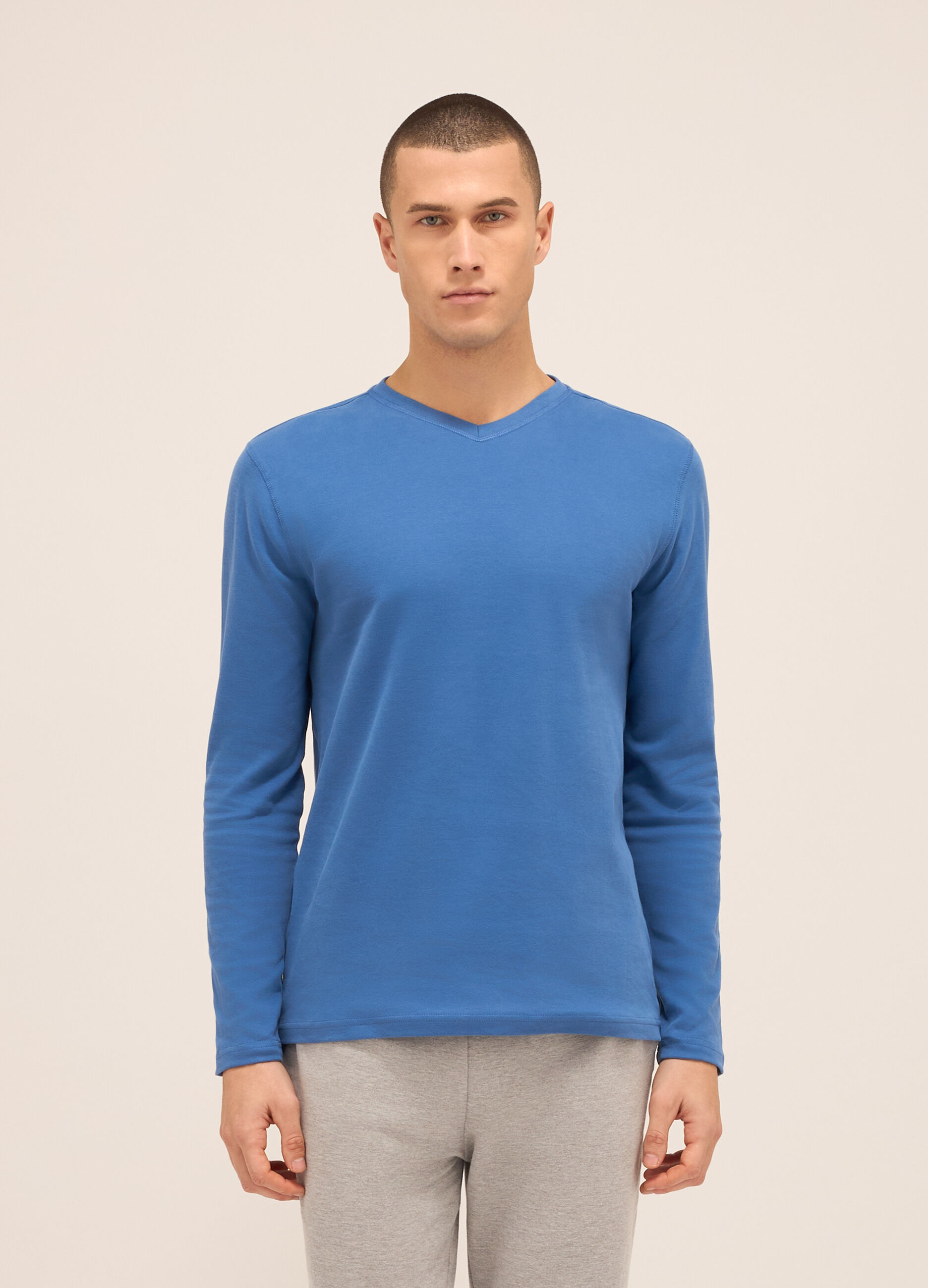 Maglia del pigiama girocollo in puro cotone uomo_0