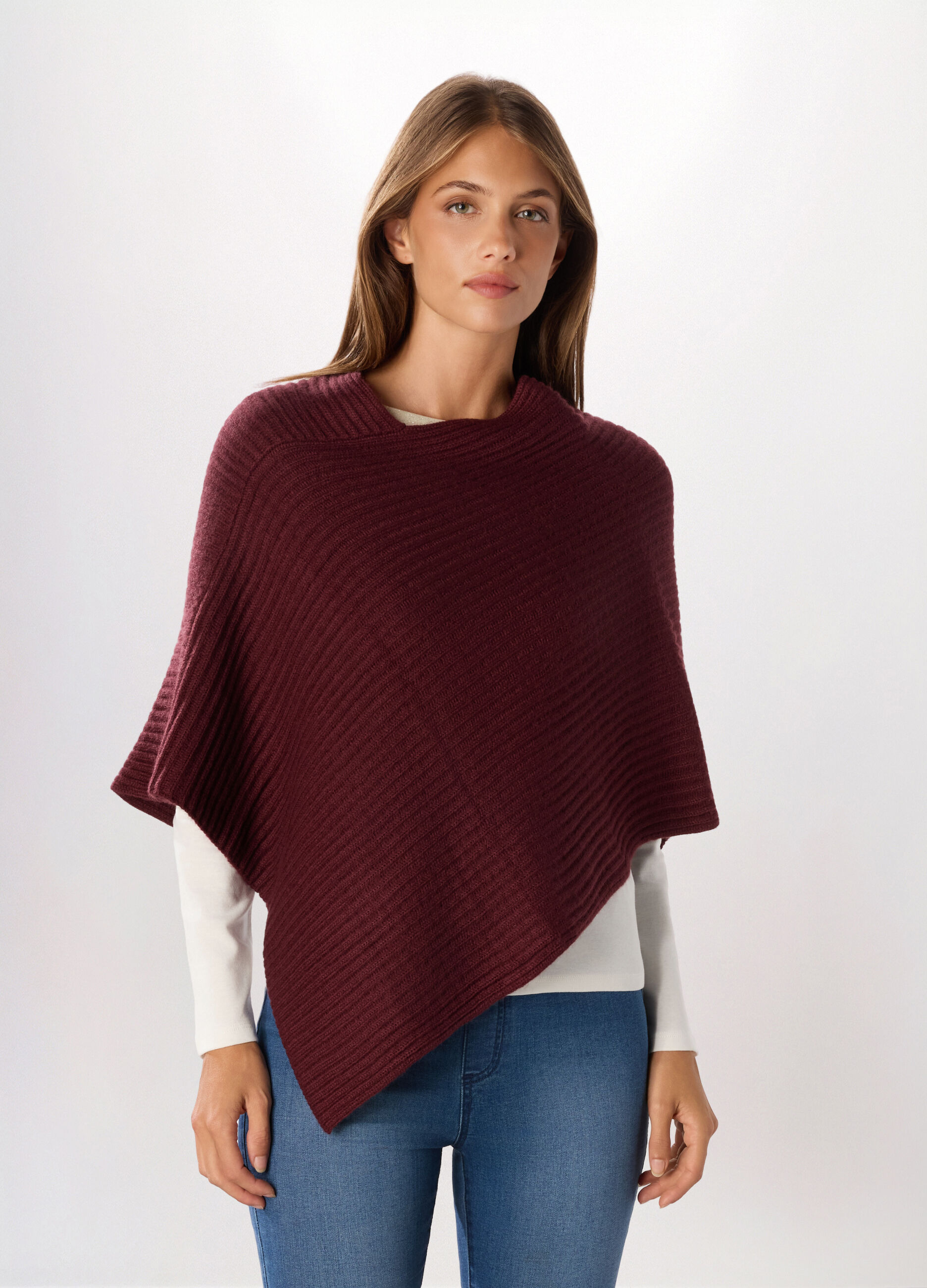 Poncho tricot con lavorazione jacquard donna_0