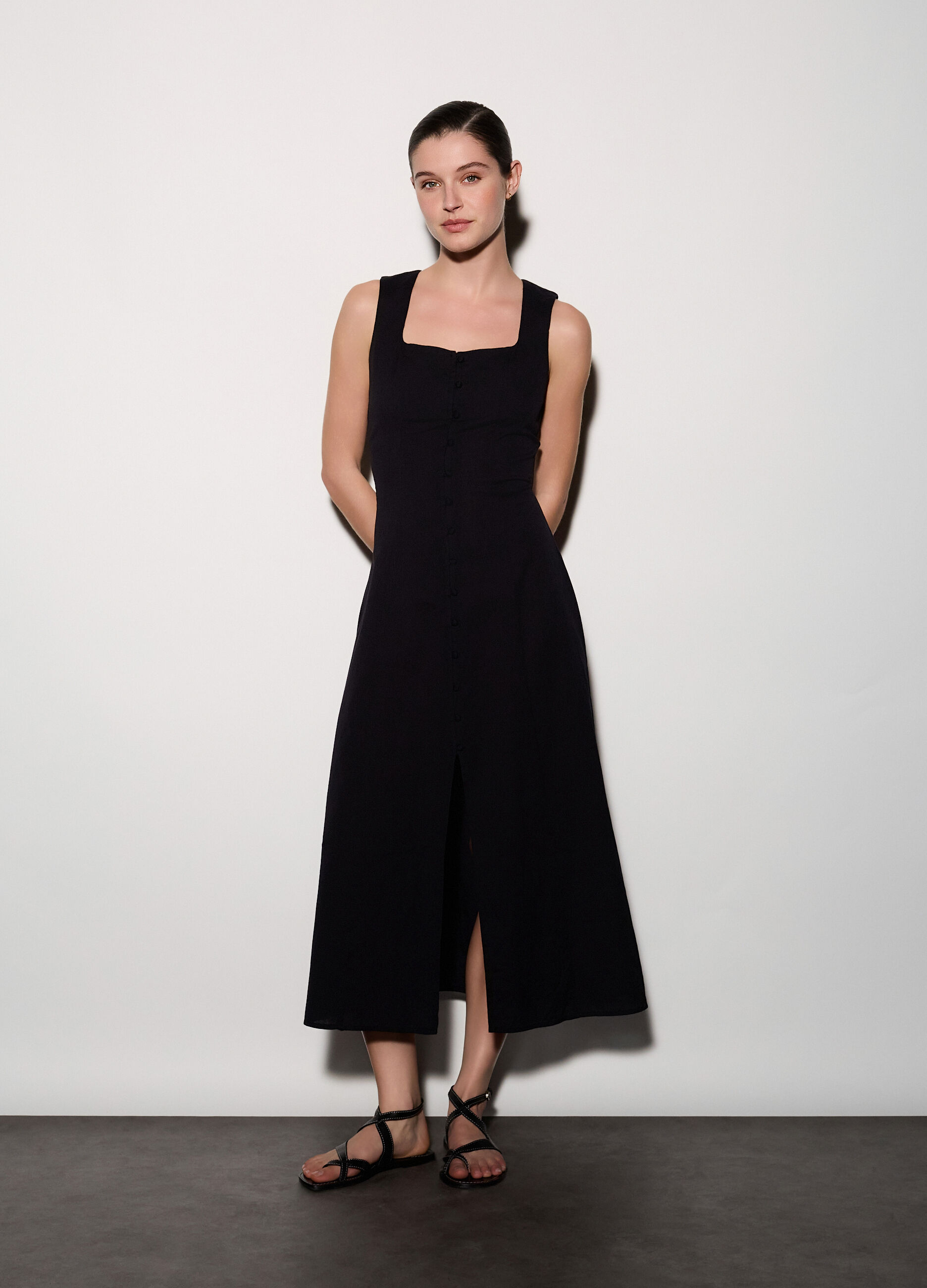 Abito lungo misto lino donna_0