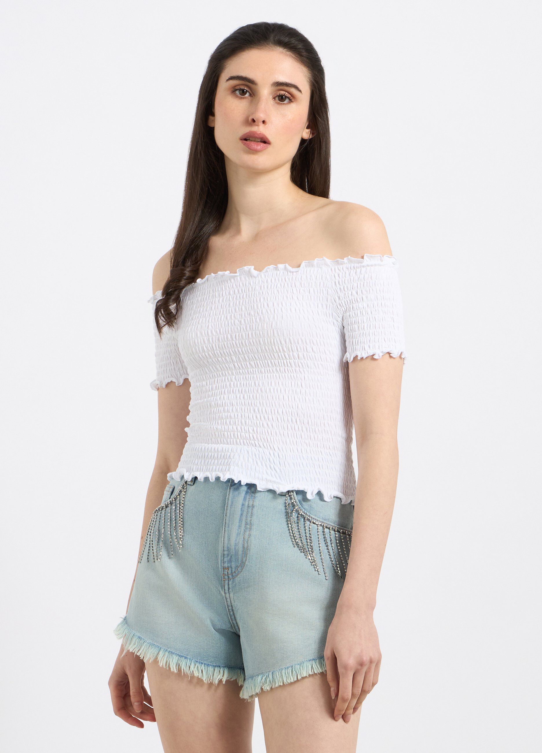 Top smocked in misto cotone stretch donna_0
