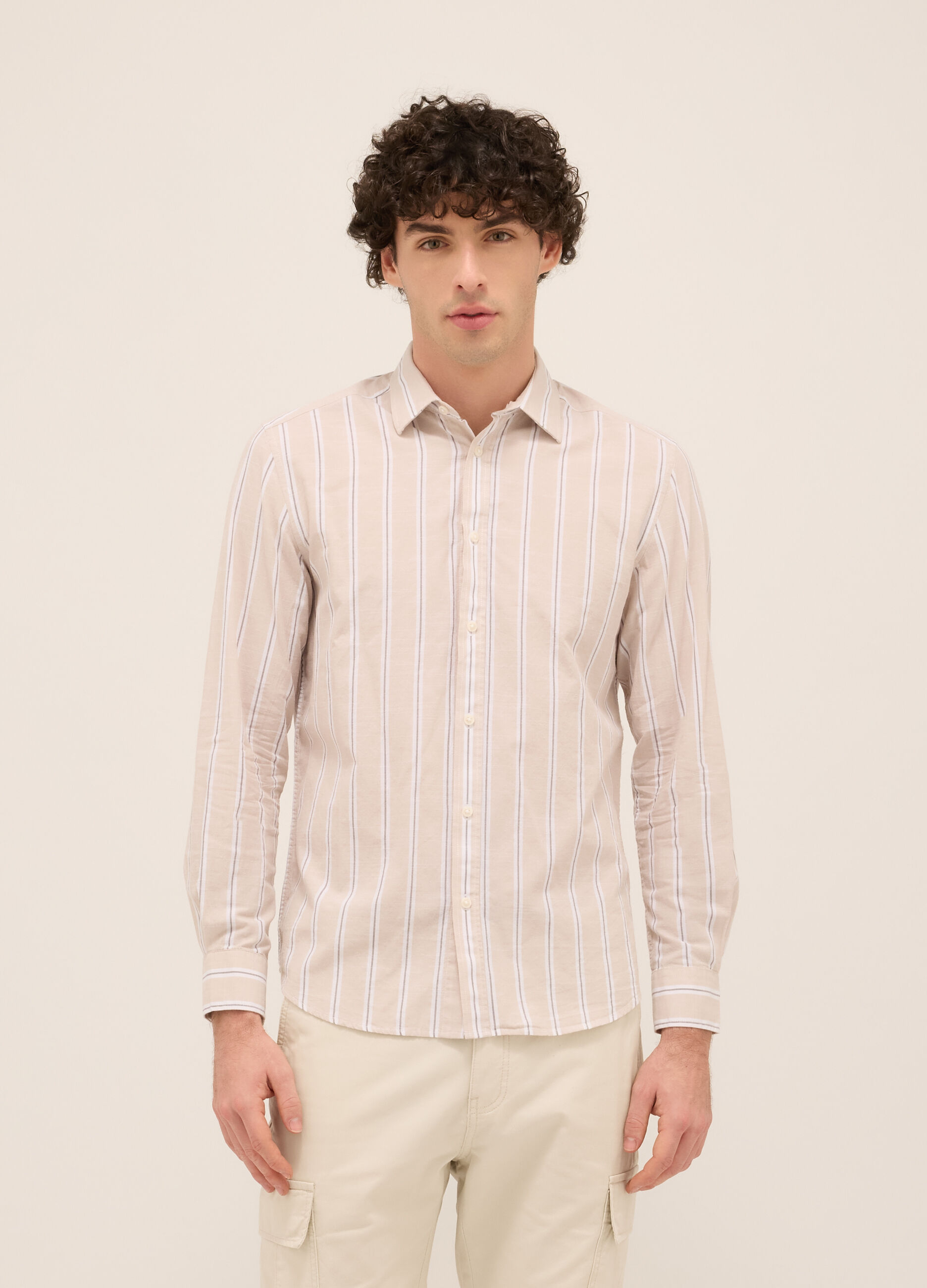 Camicia regular fit in puro cotone a righe larghe uomo_0