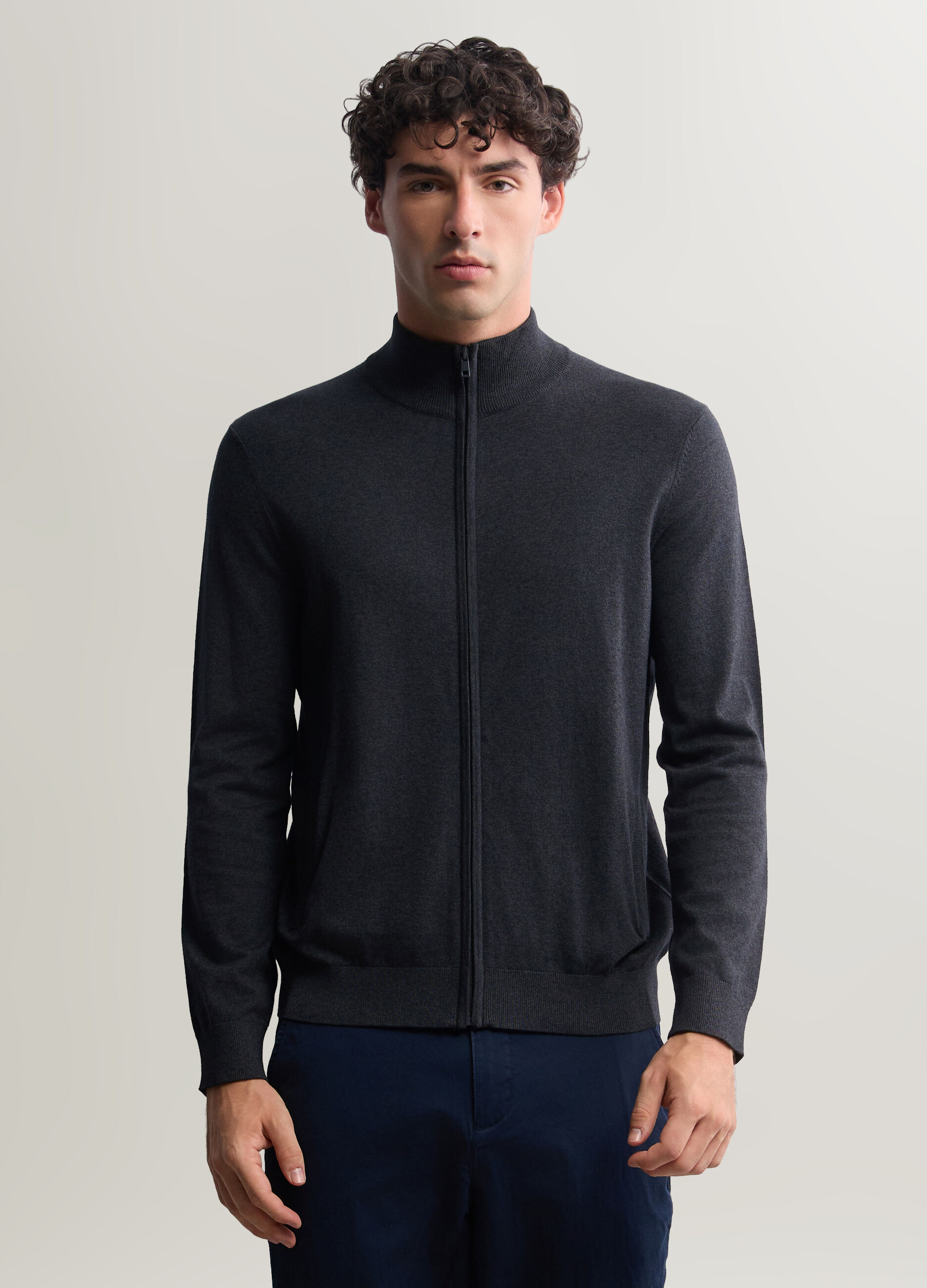 Cardigan in misto cotone con zip uomo