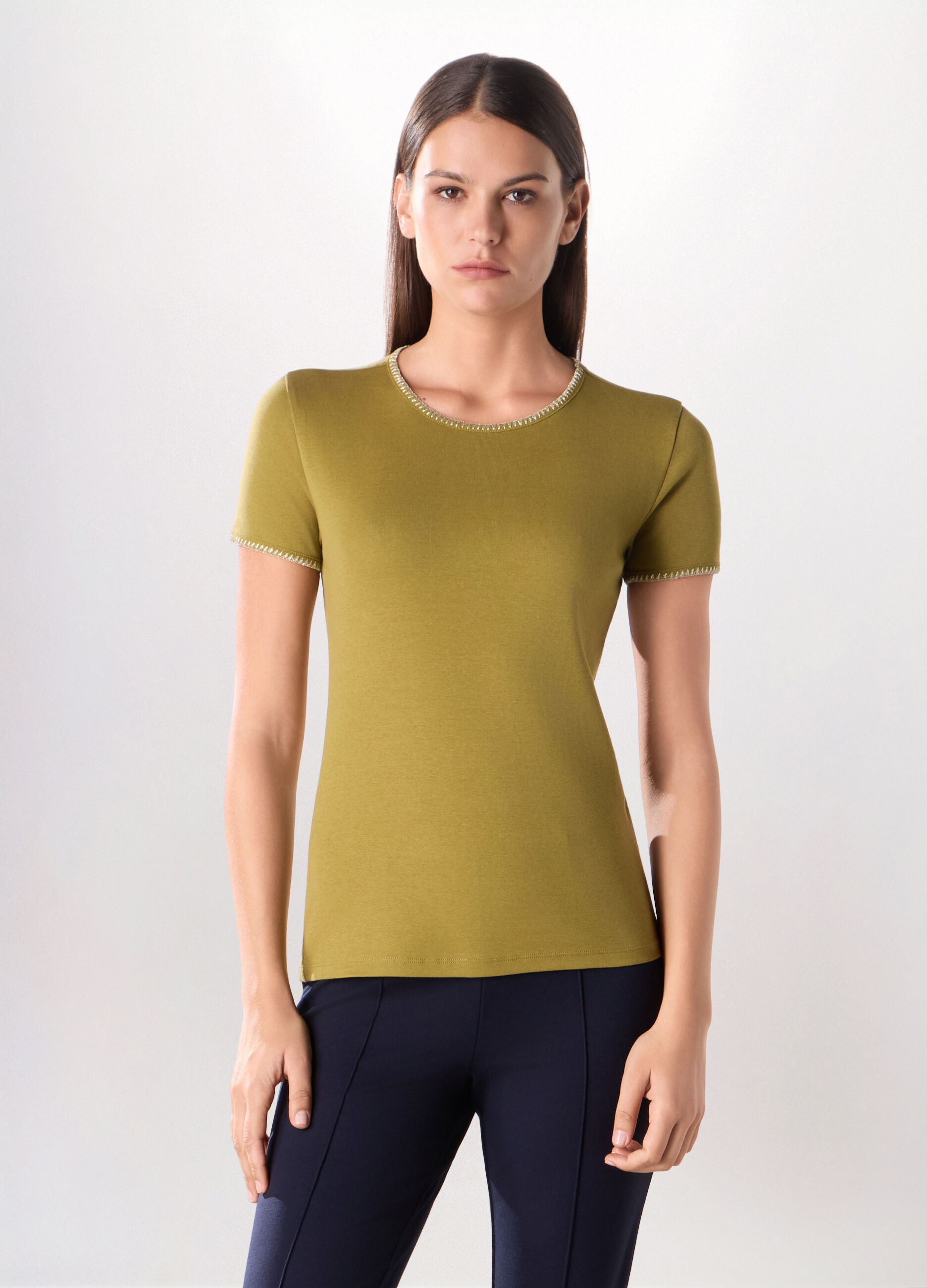 T-shirt in costina di puro cotone donna_0