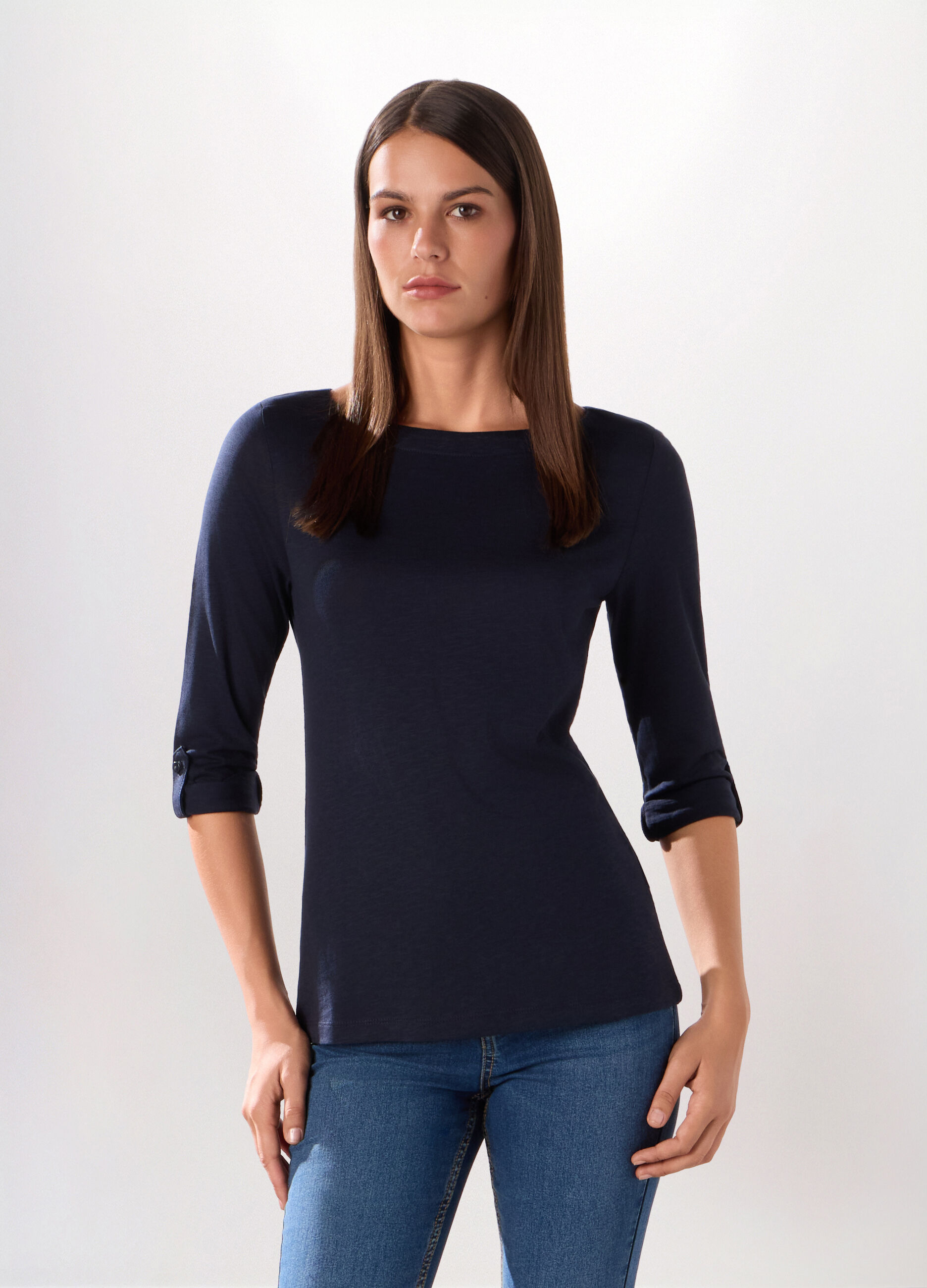 T-shirt in jersey slub di misto cotone donna_0