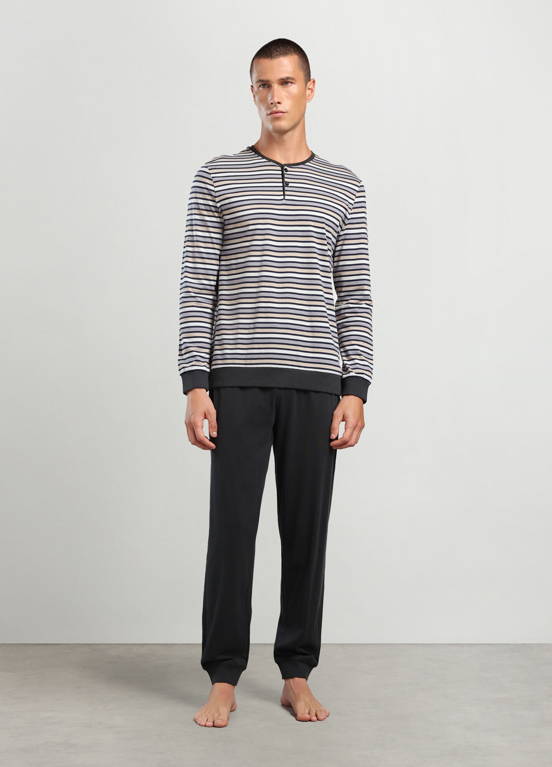 Pigiama lungo a righe in cotone uomo_0
