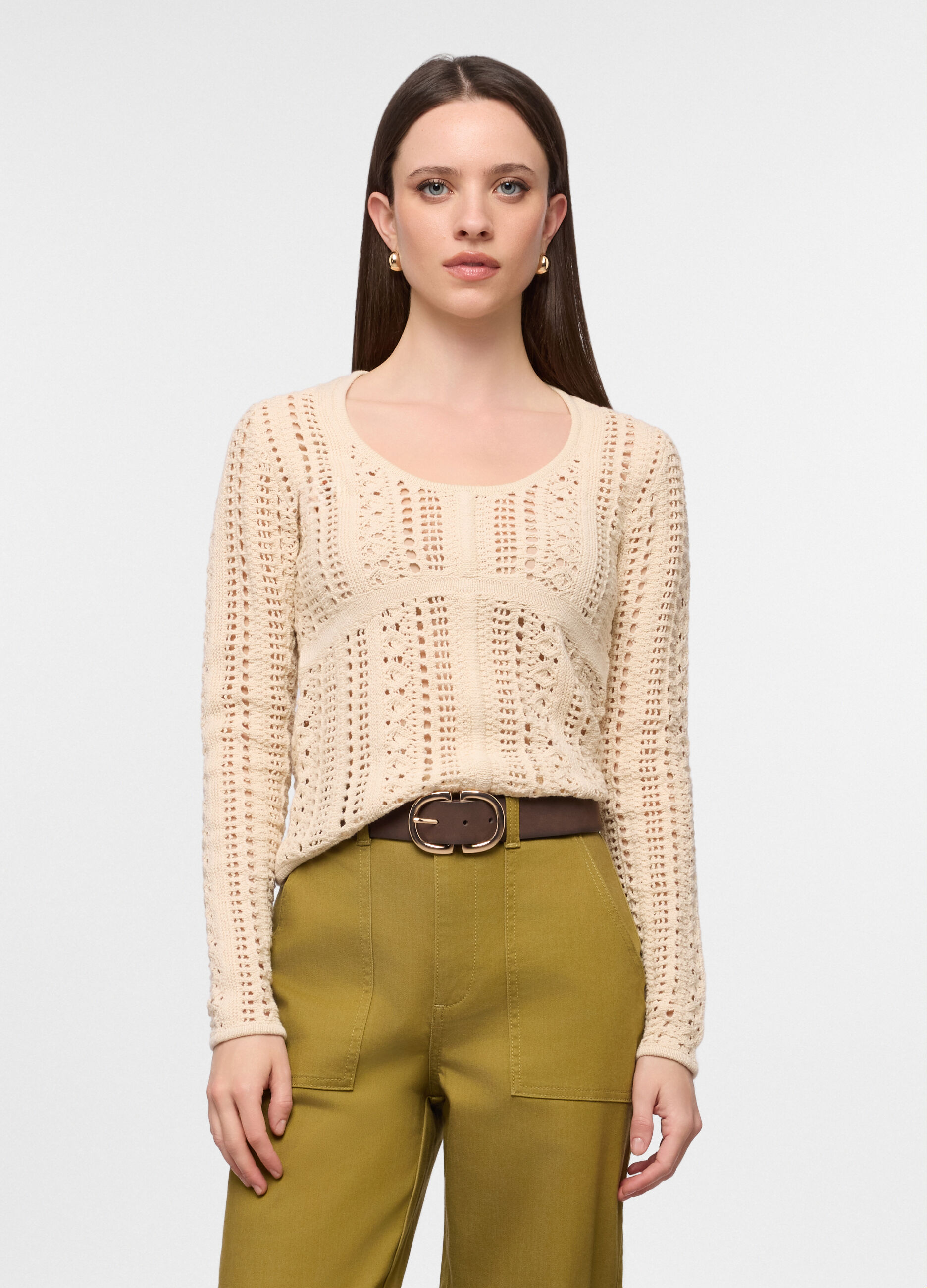 Maglia girocollo fitted operata donna_0
