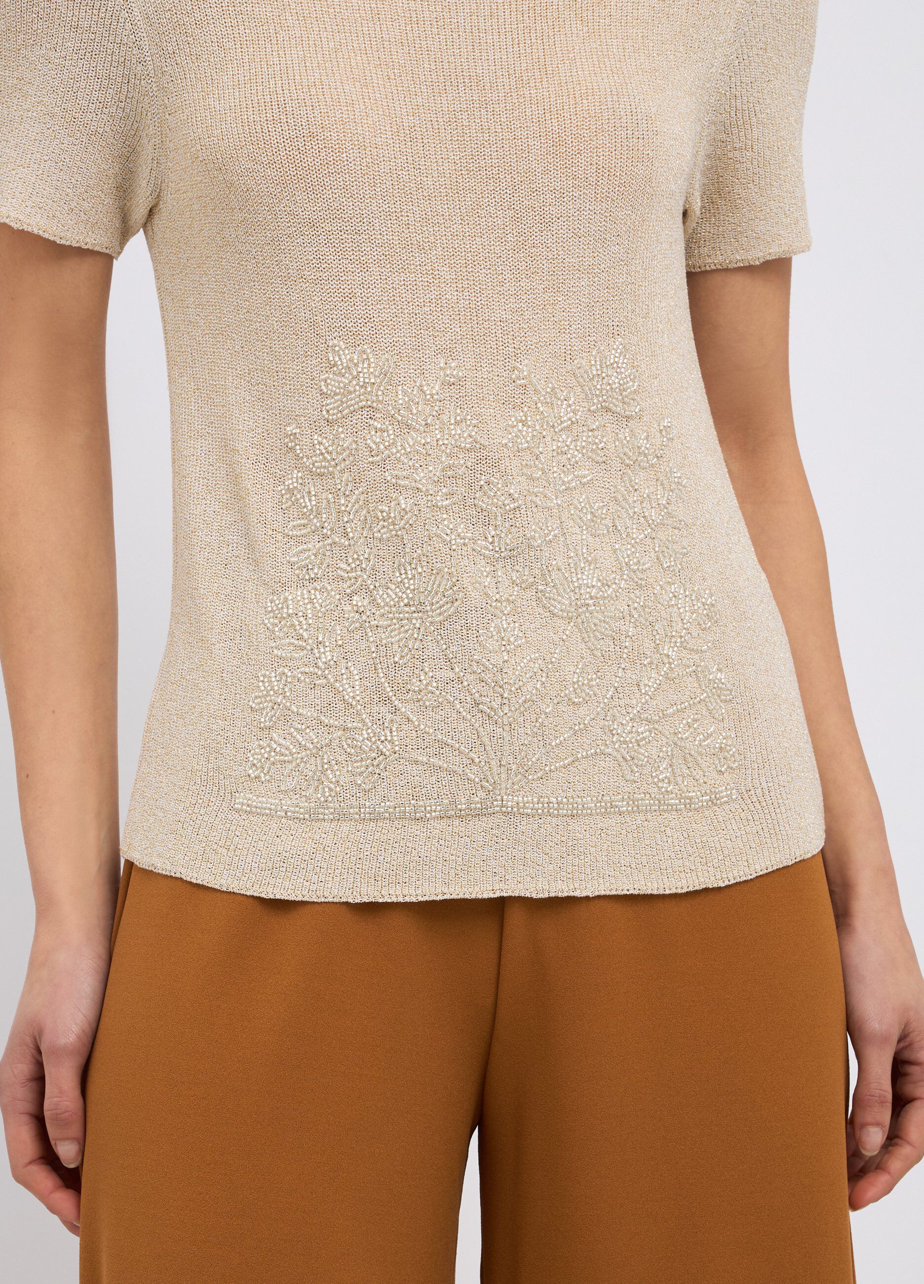 T-shirt in maglia di pura viscosa con applicazioni donna_2